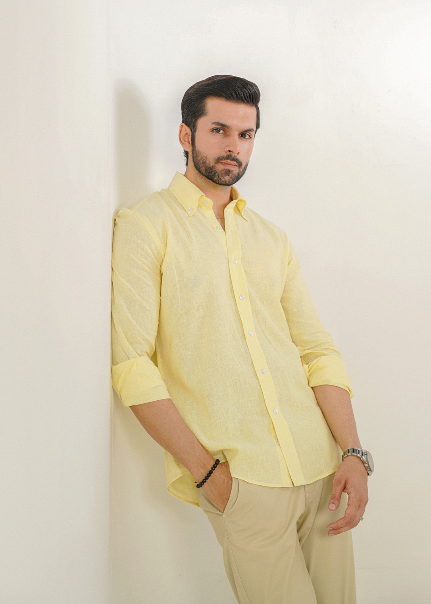 linen Casual Shirt in Pale yellow