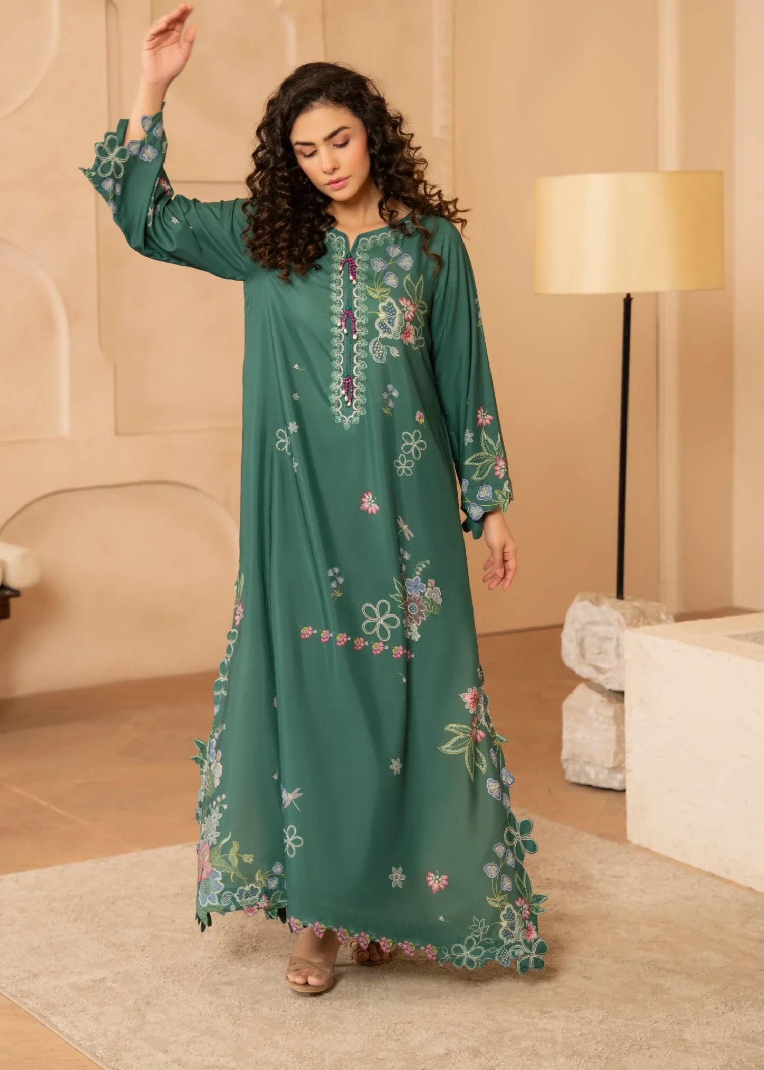 zari lawn Kaftan in Green