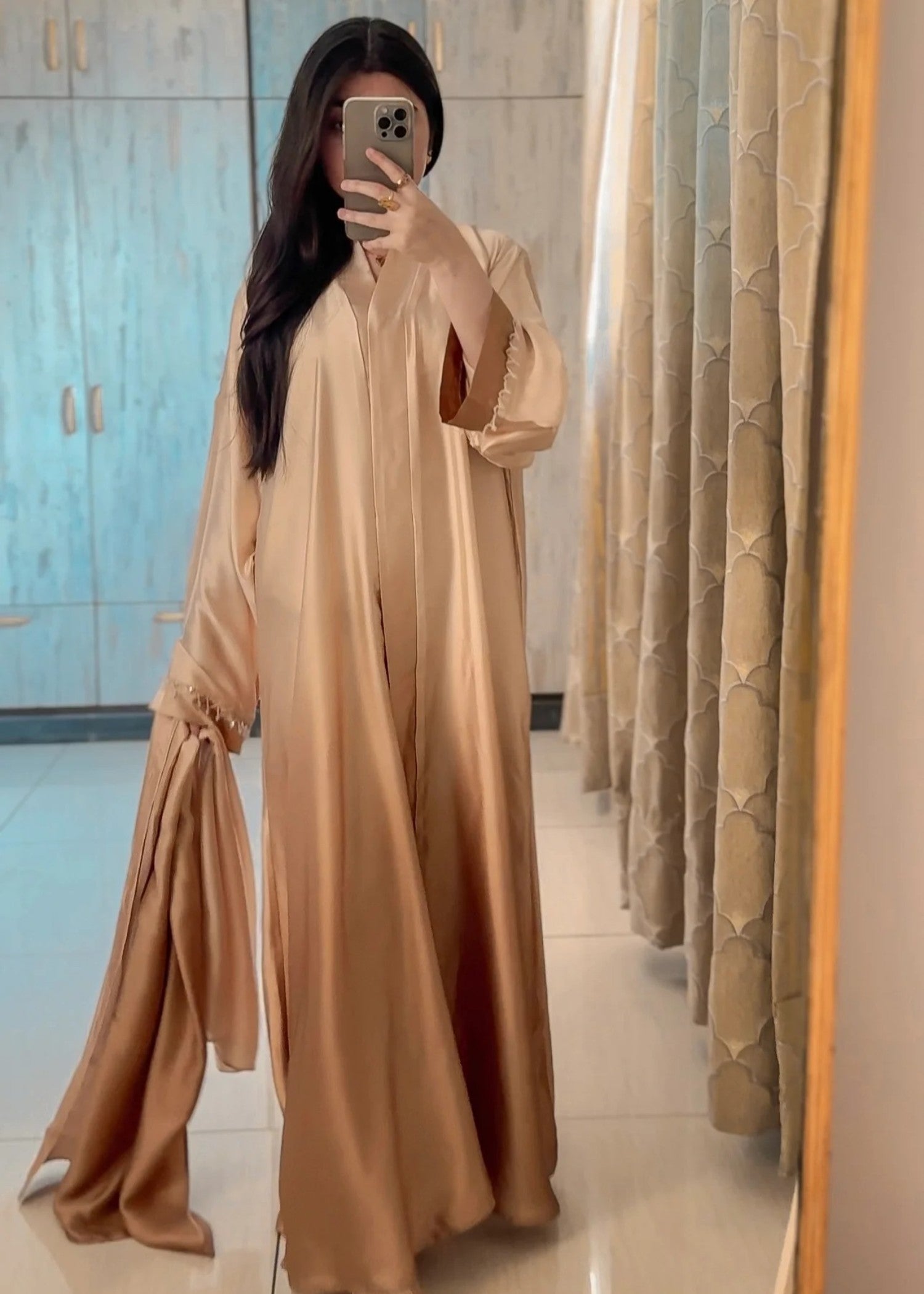 silk Abaya in Beige