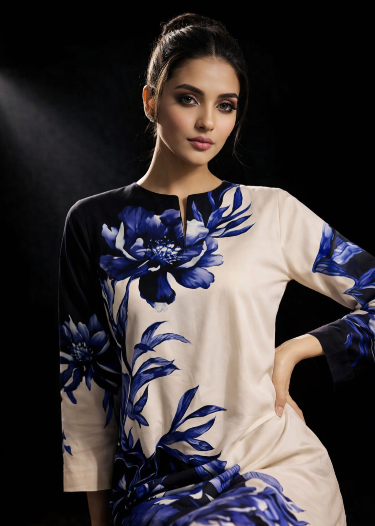 crepe Kurta Set in Cobalt blue