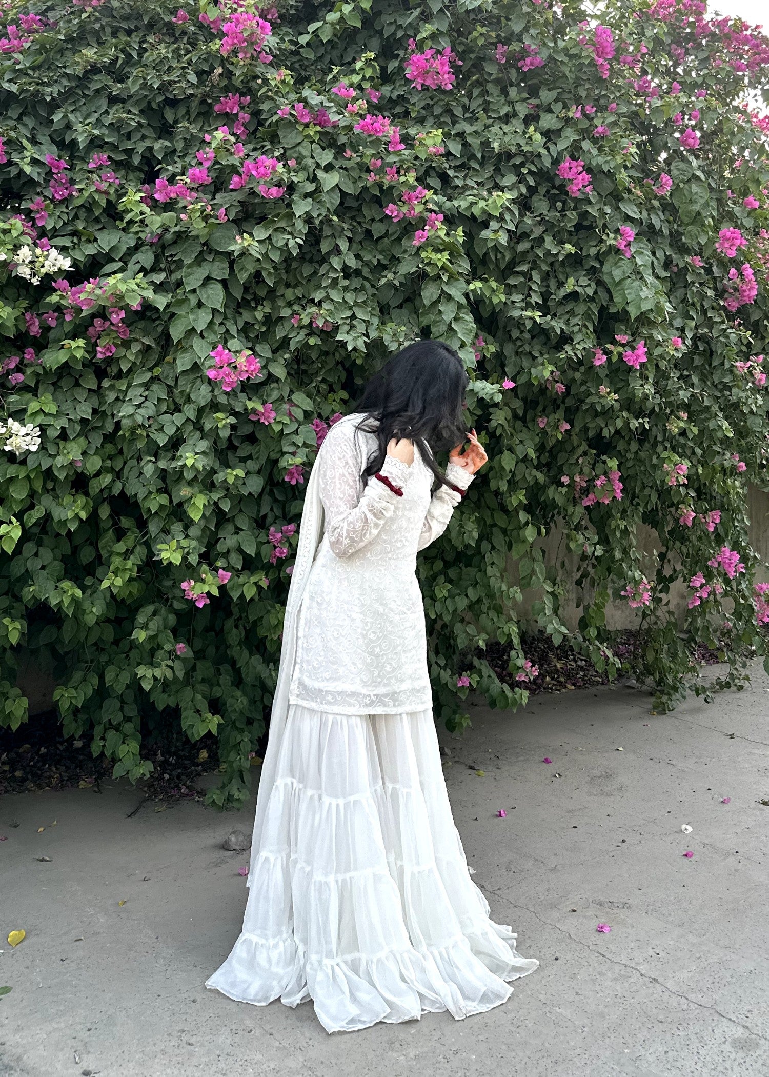 bemberg crinkle chiffon Gharara in Off-white