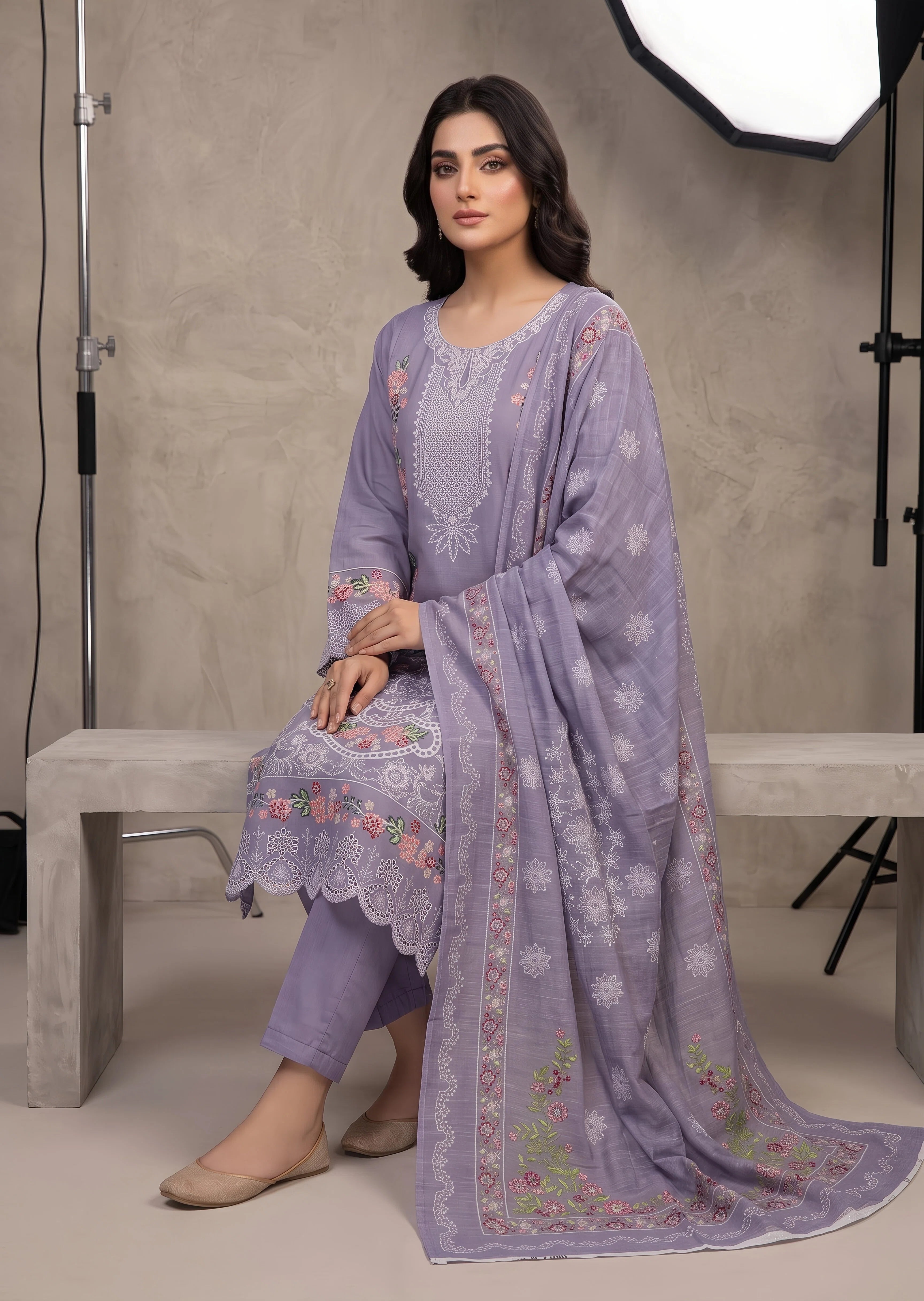 cotton linen Kurta Set in Purple mountain majesty
