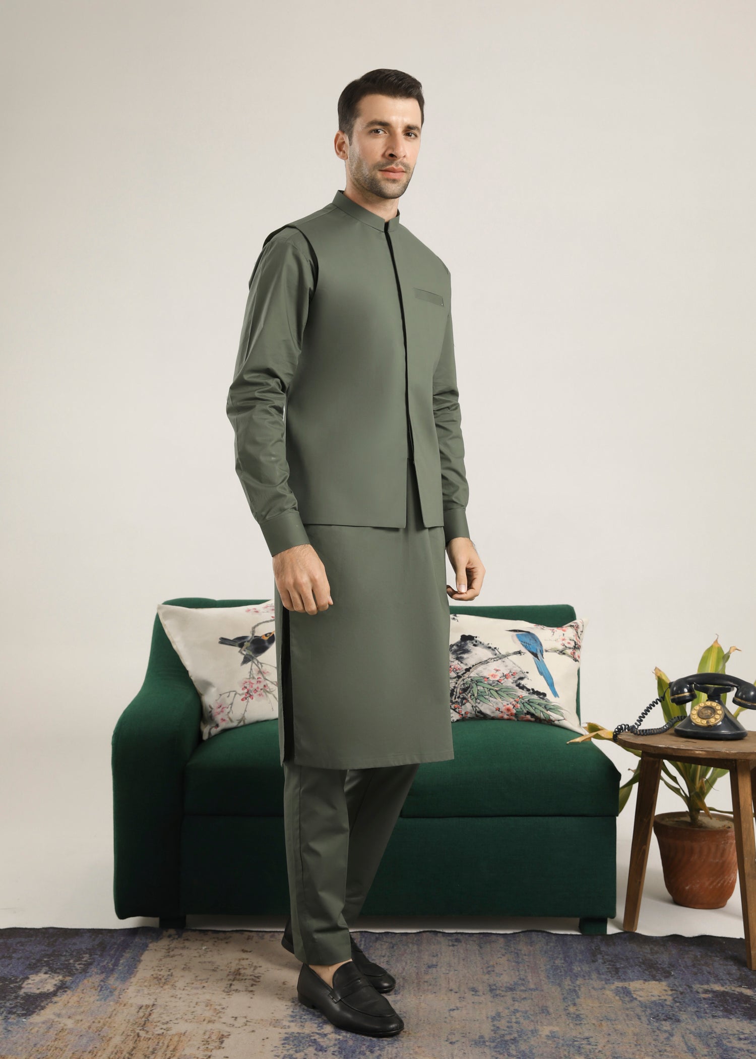 cotton Waistcoat in Sage green