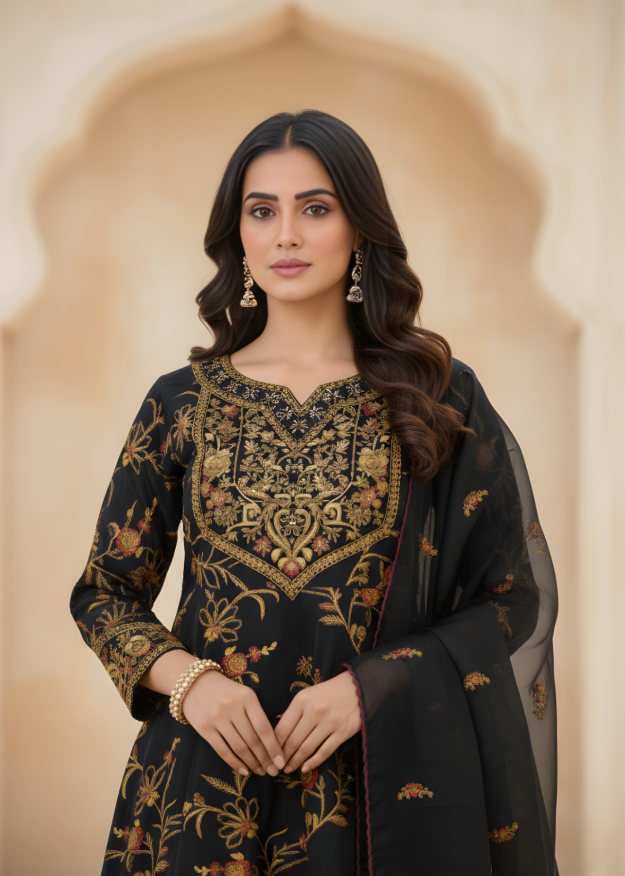 tissue silk Short Frock in Black