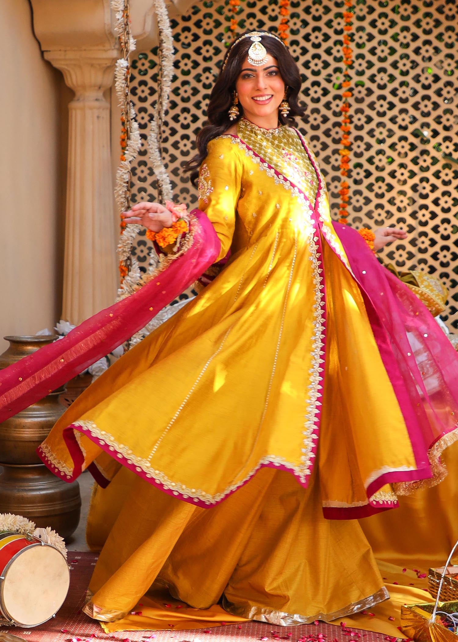 khaddi-silk Sharara in Yellow