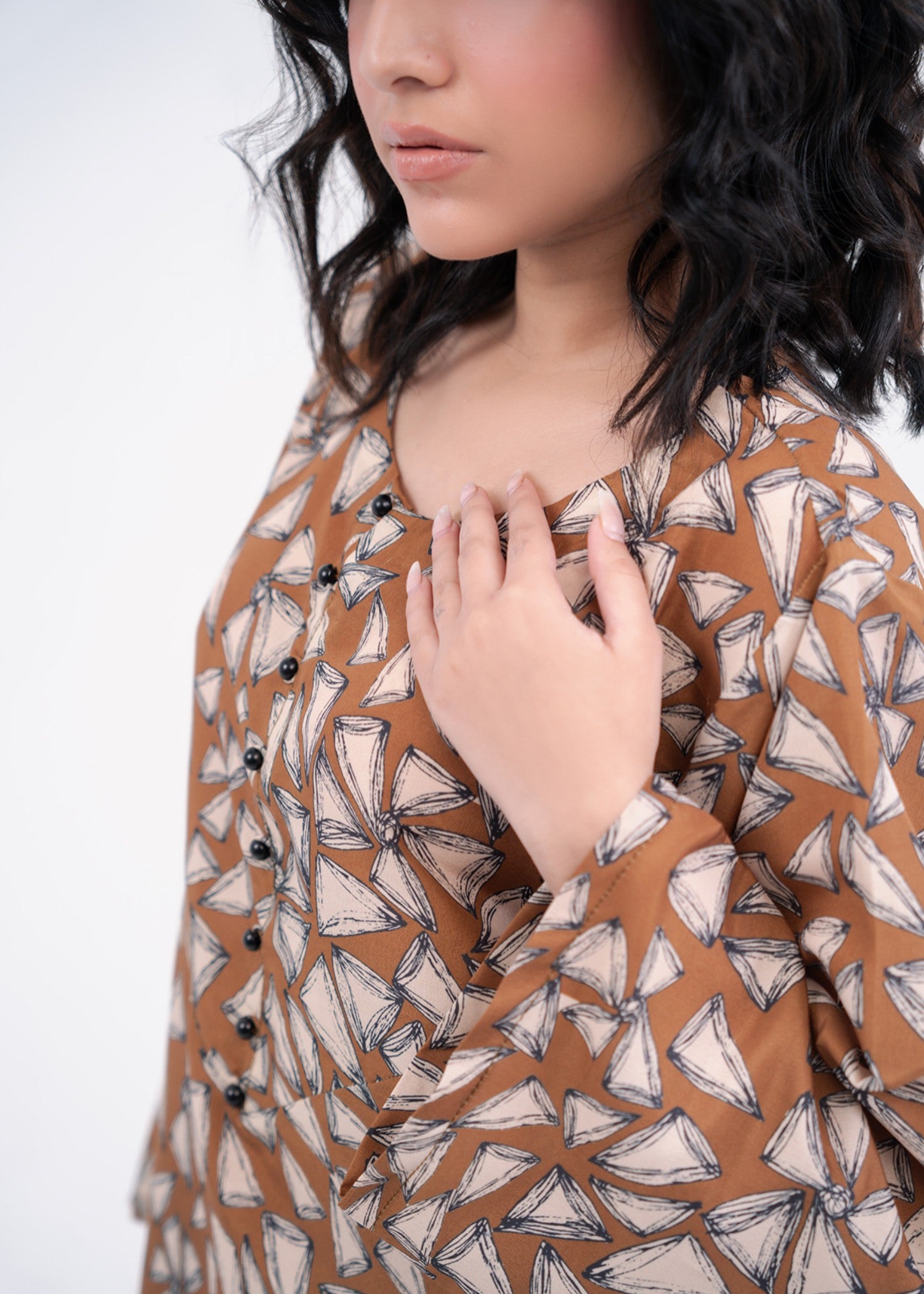 silk finish lawn Co Ord Sets in Brown