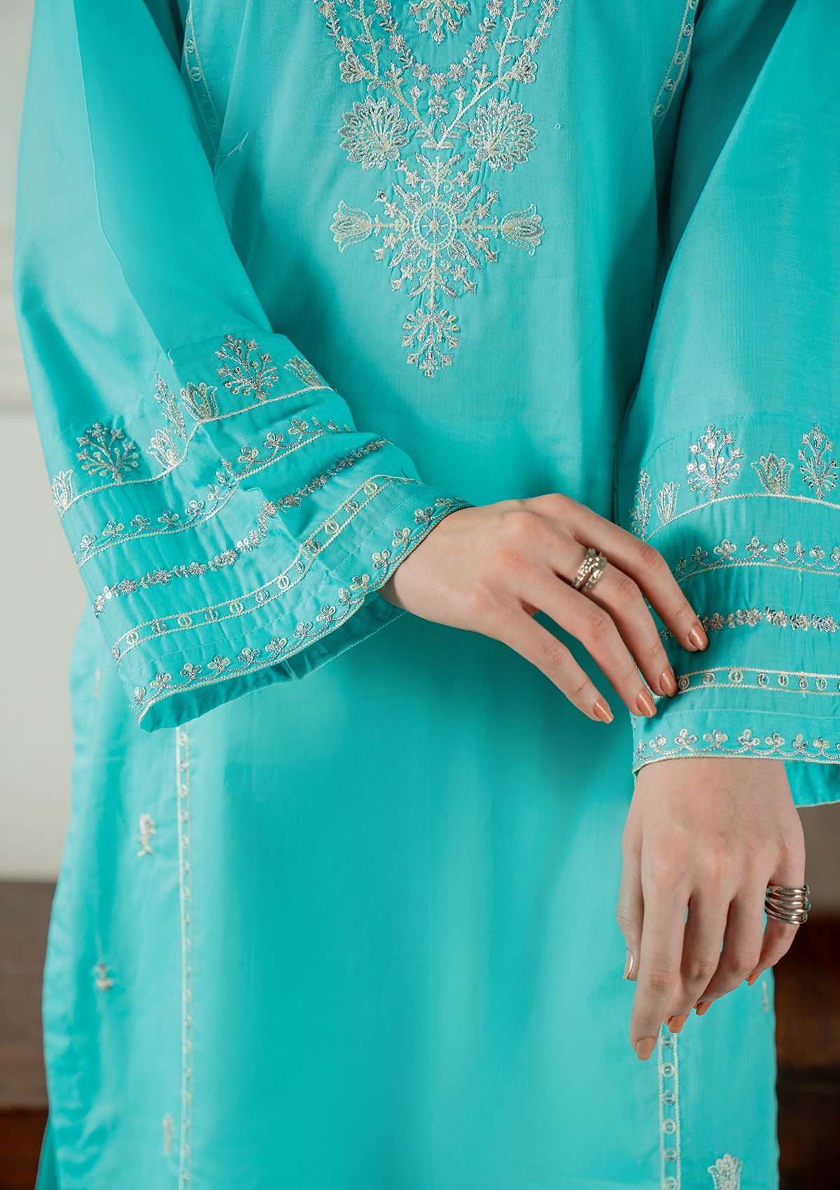 cotton Kurta Set in Turquoise