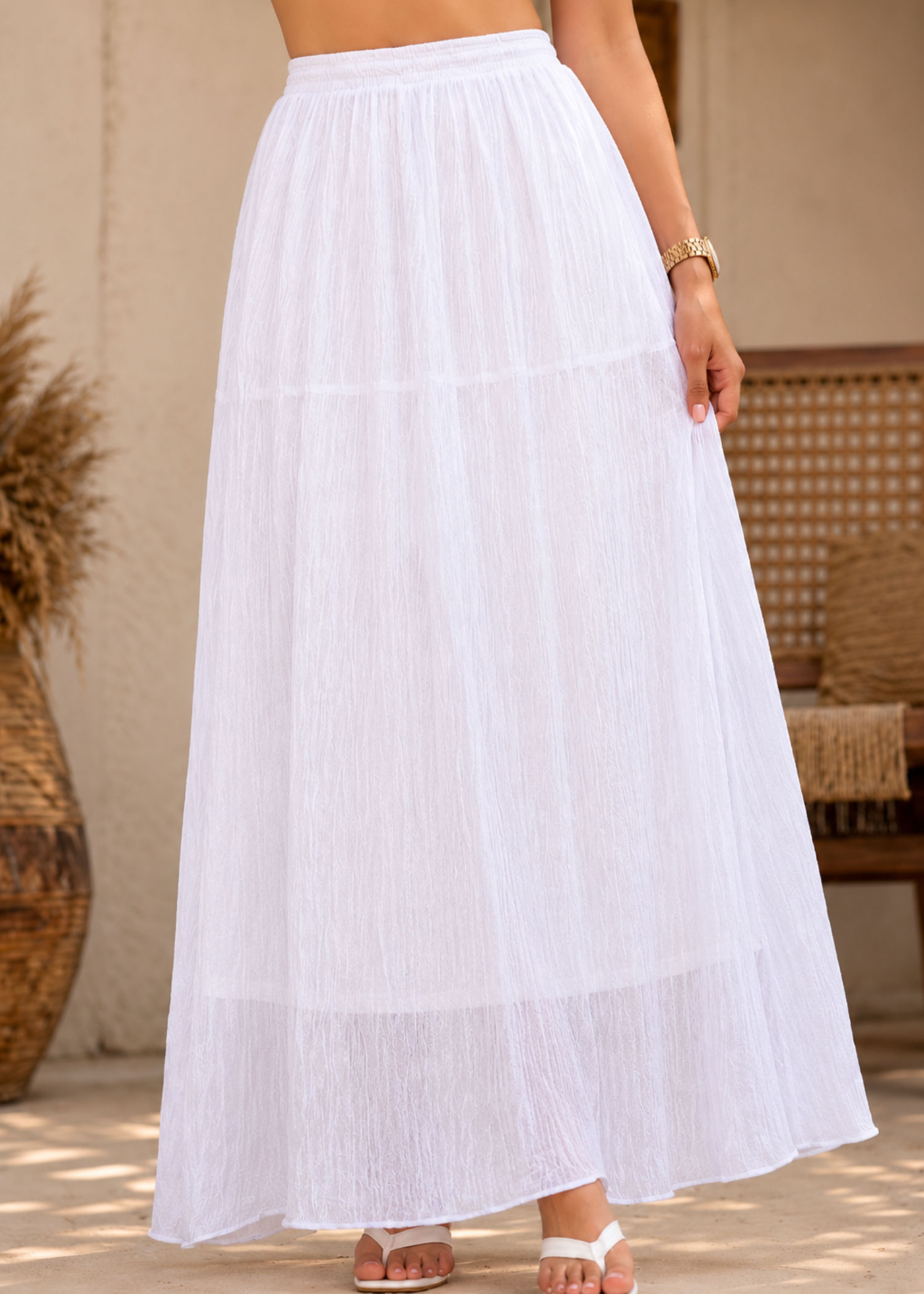 crinkle chiffon Skirt in White