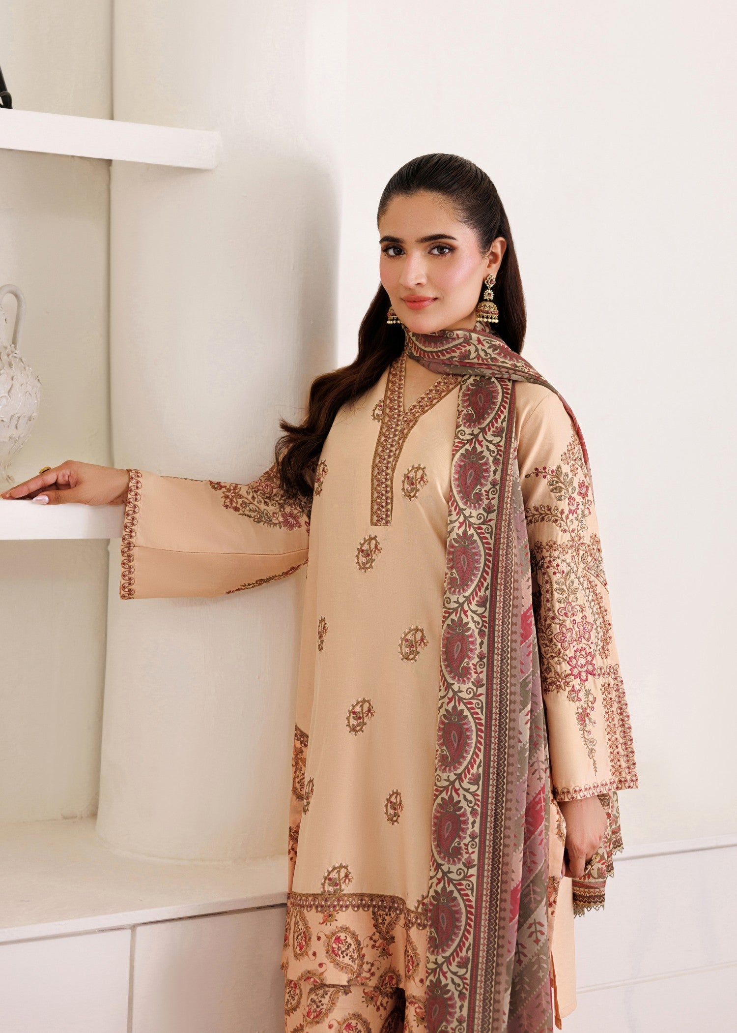 lawn Kurta Set in Peach orange