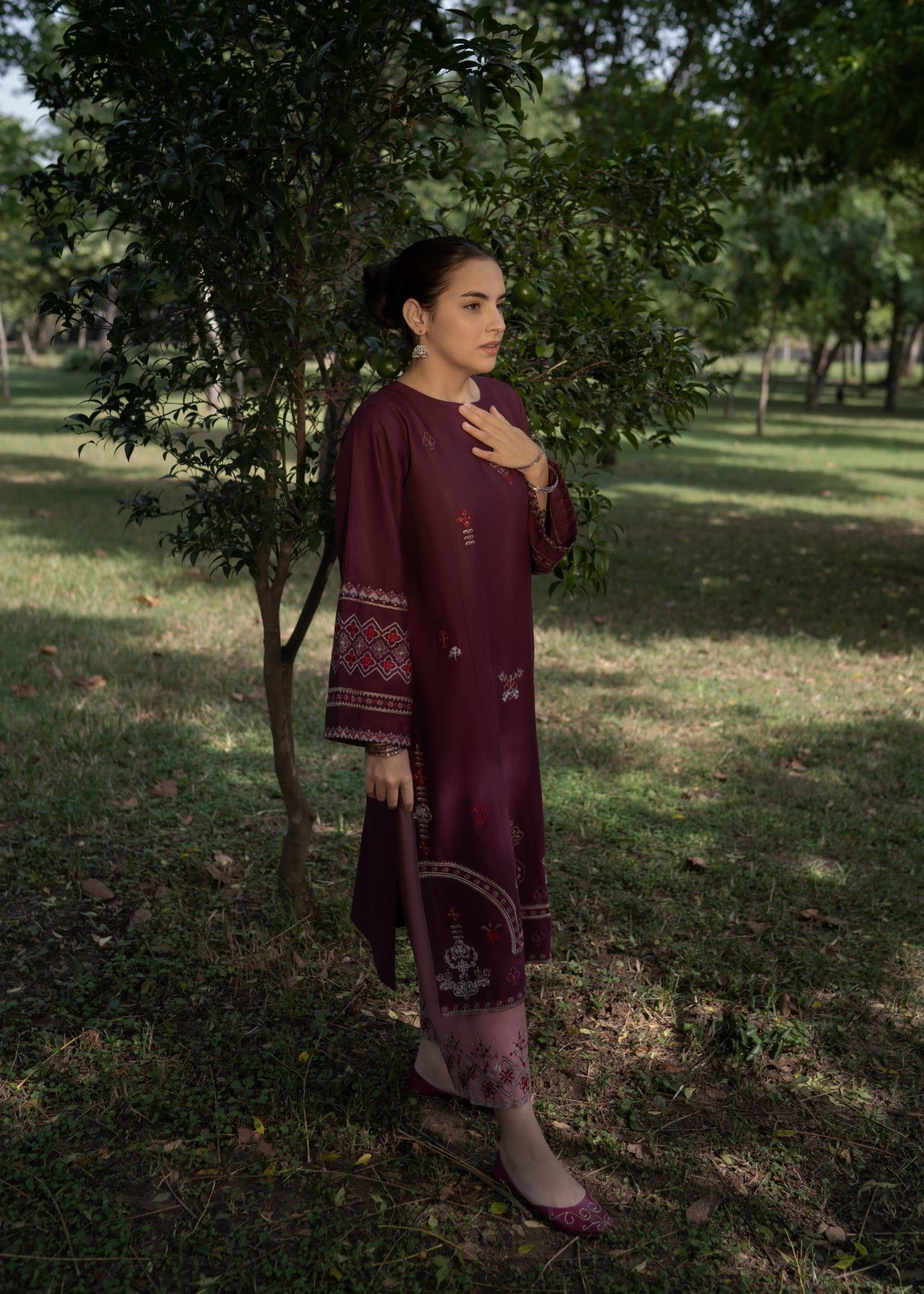 slub khaddar Kurta Set in Maroon