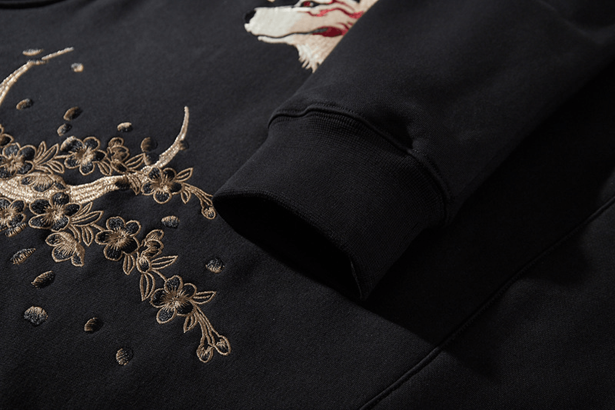 Men'S Hoodie Sweater Chinese Style Full Width Embroidery