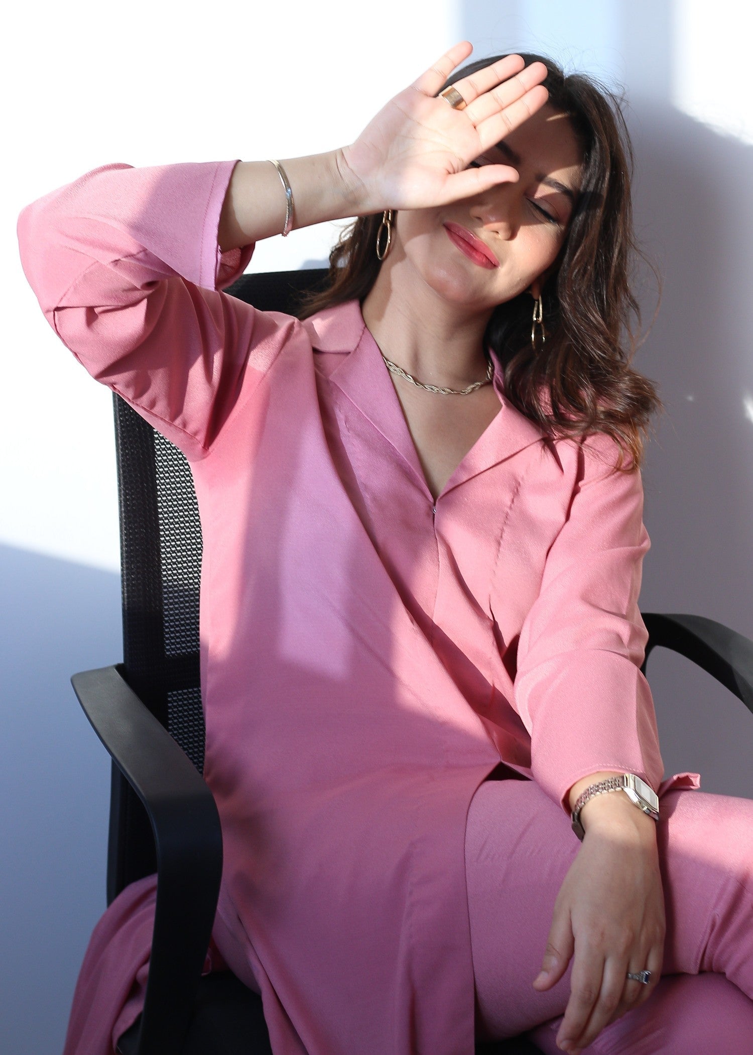 poly grip silk Co Ord Sets in Pastel pink