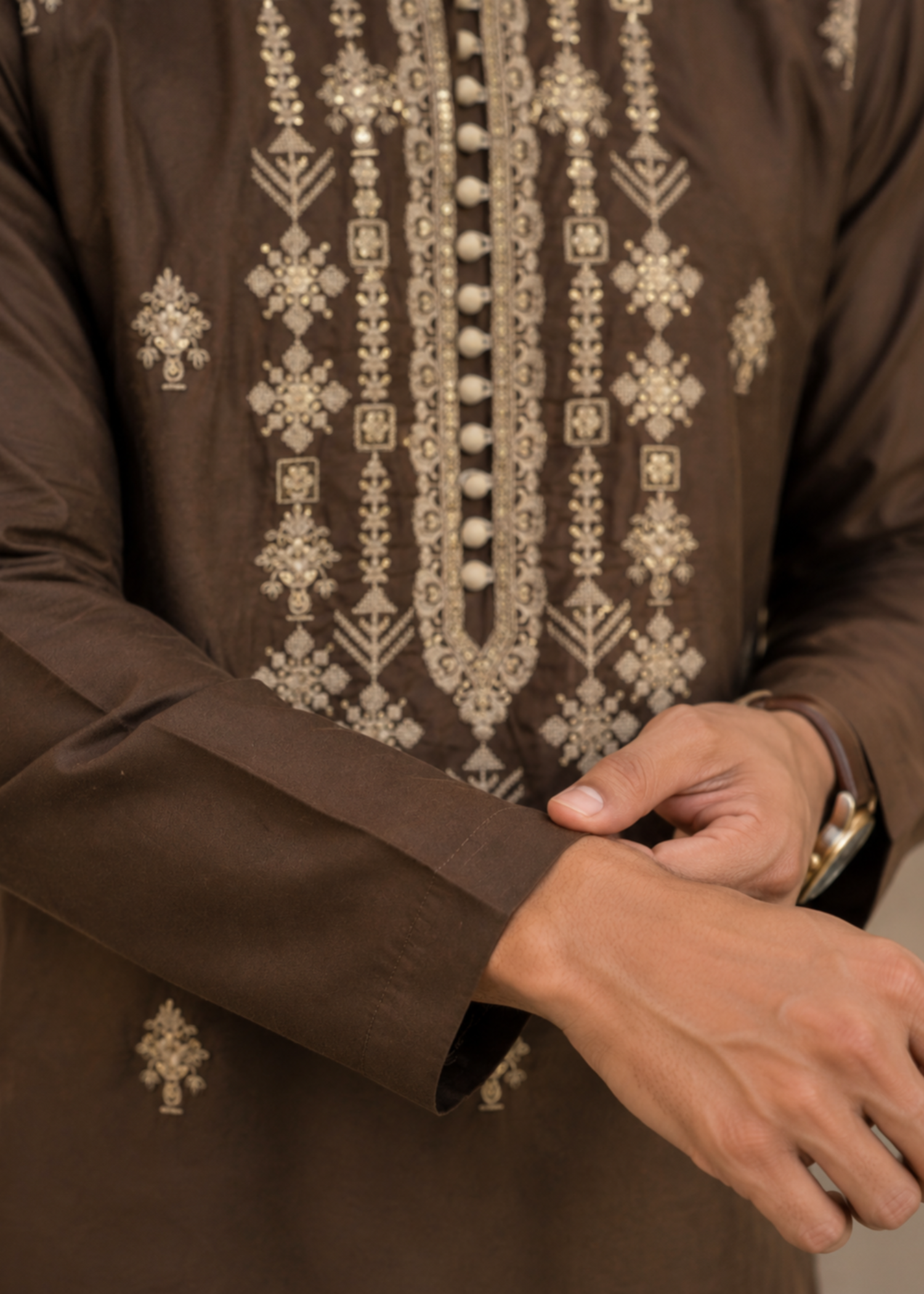 pk raw silk Kurta Set in Dark brown