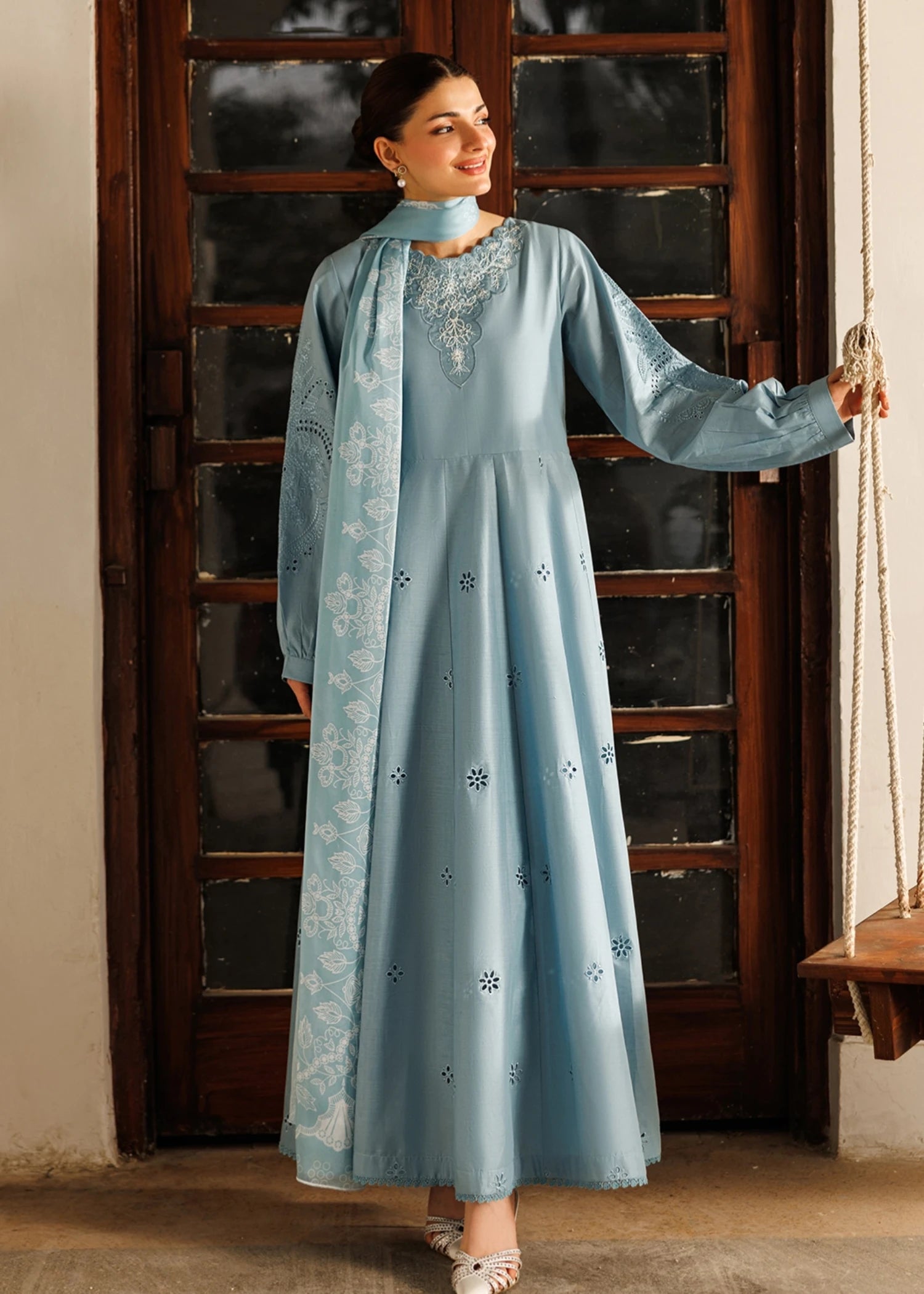 cotton Pishwas in Ice blue