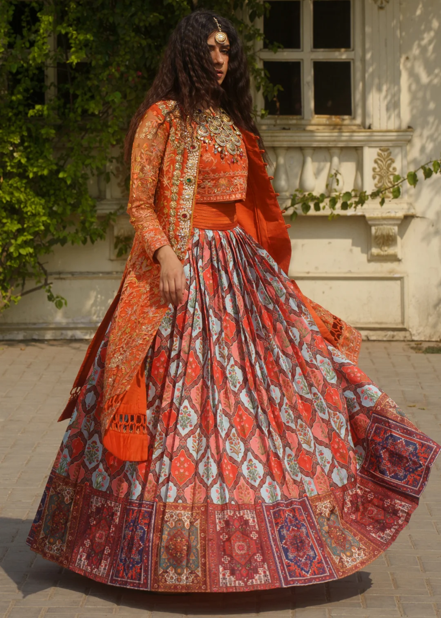 raw silk Lehenga in Orange
