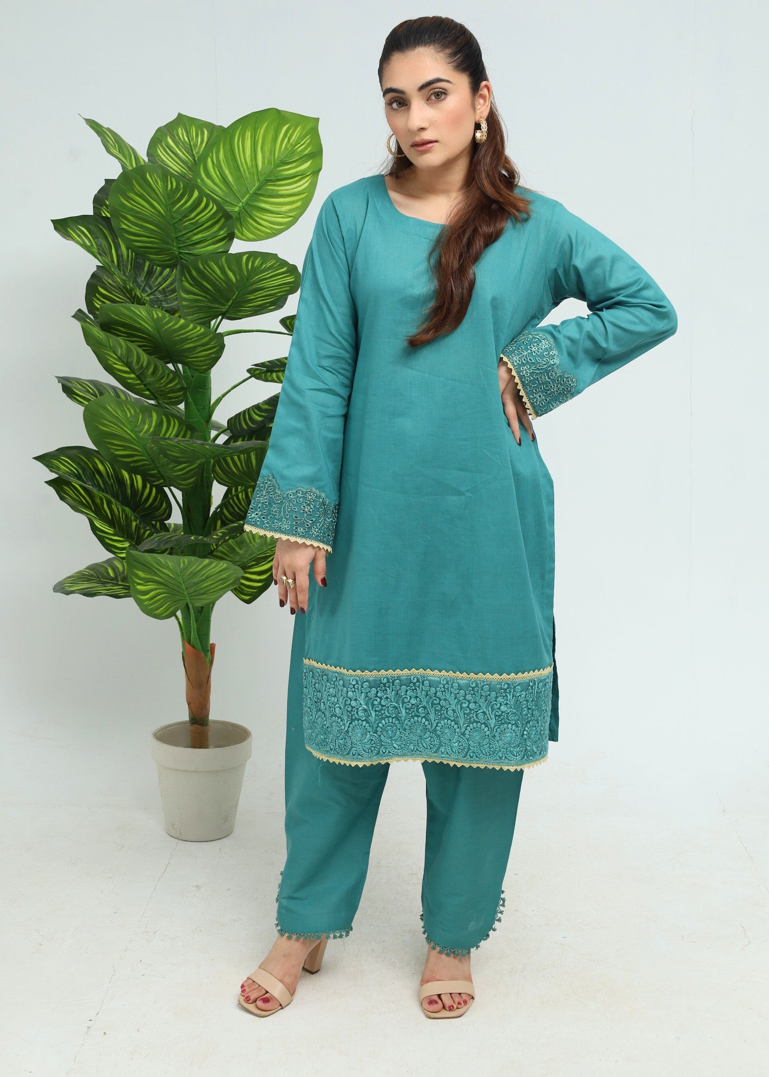 cotton Kurta Set in Pine green