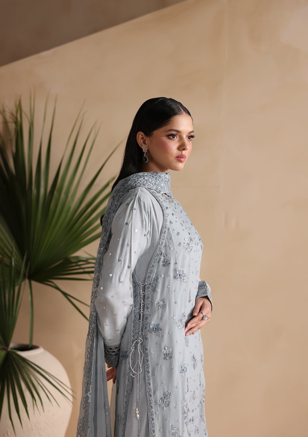 chiffon Kurta Set in Powder blue