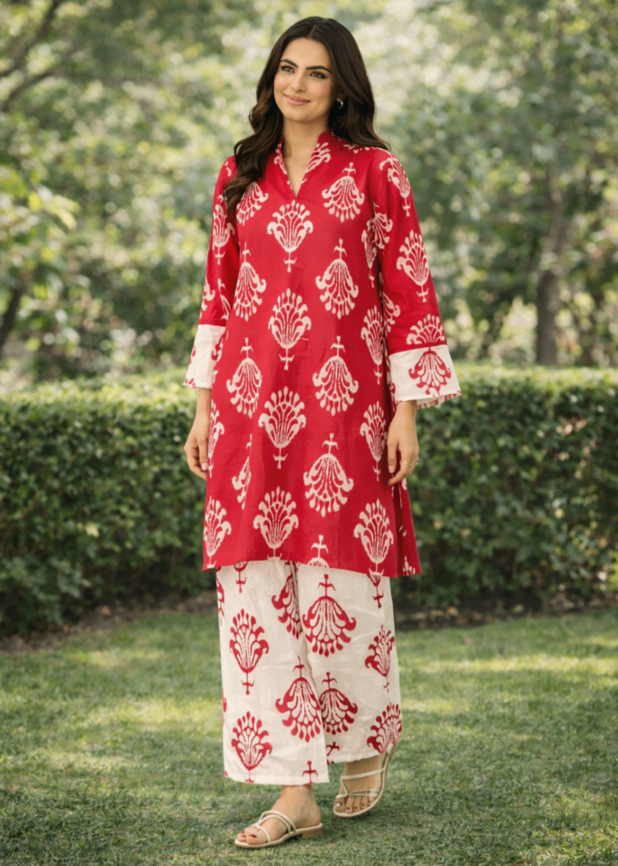 linen Co Ord Sets in White, red