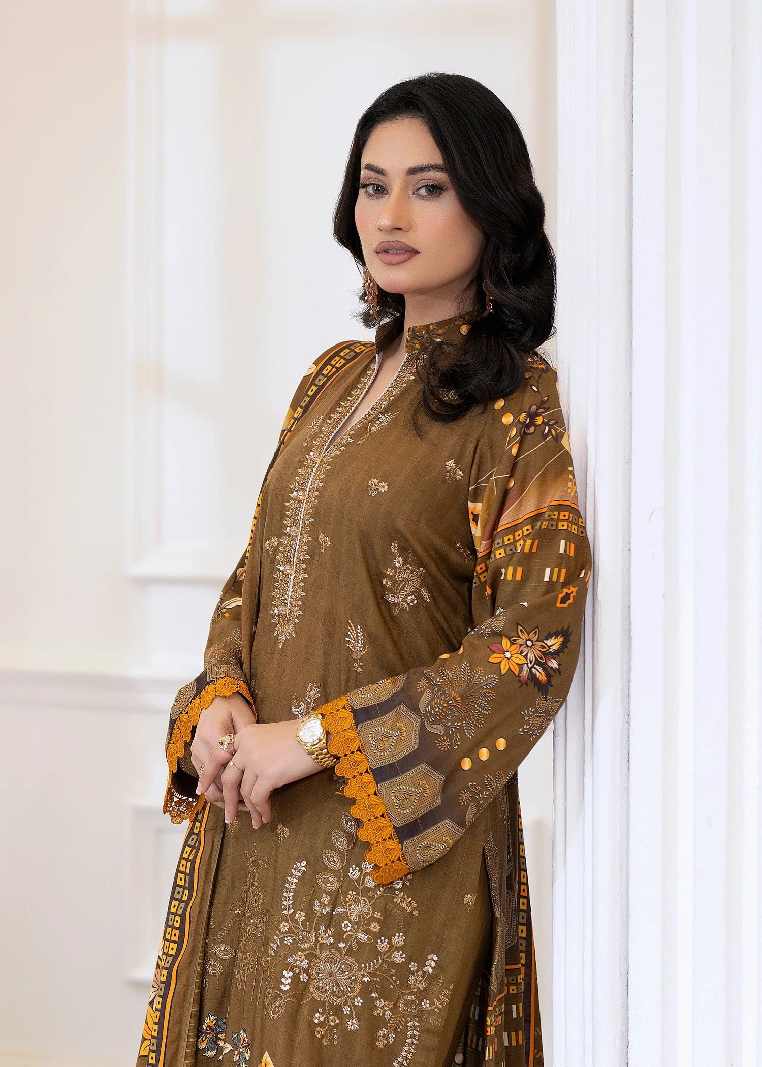 wool Kurta Set in Brown