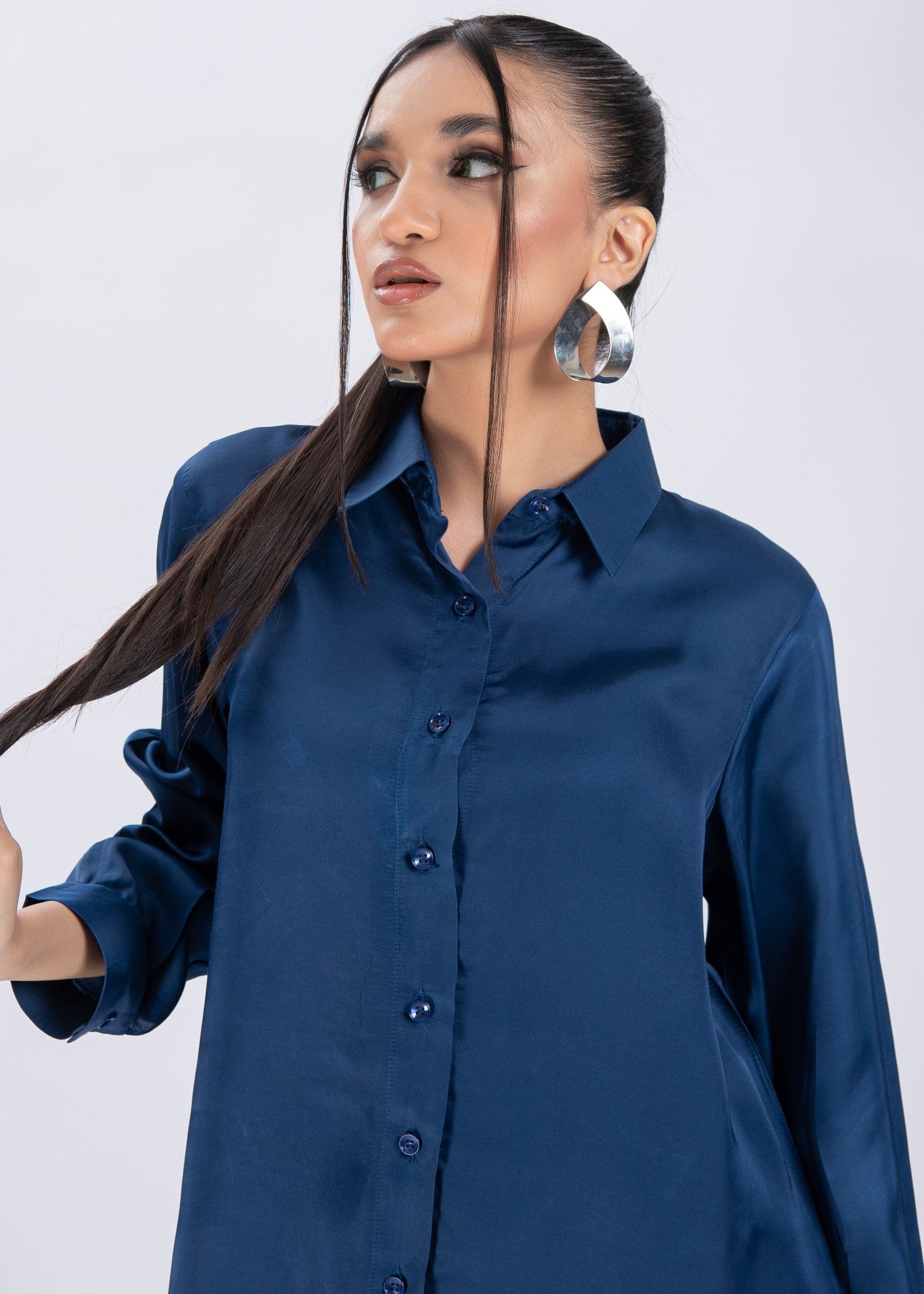 cotton silk Formal Shirt in Navy blue