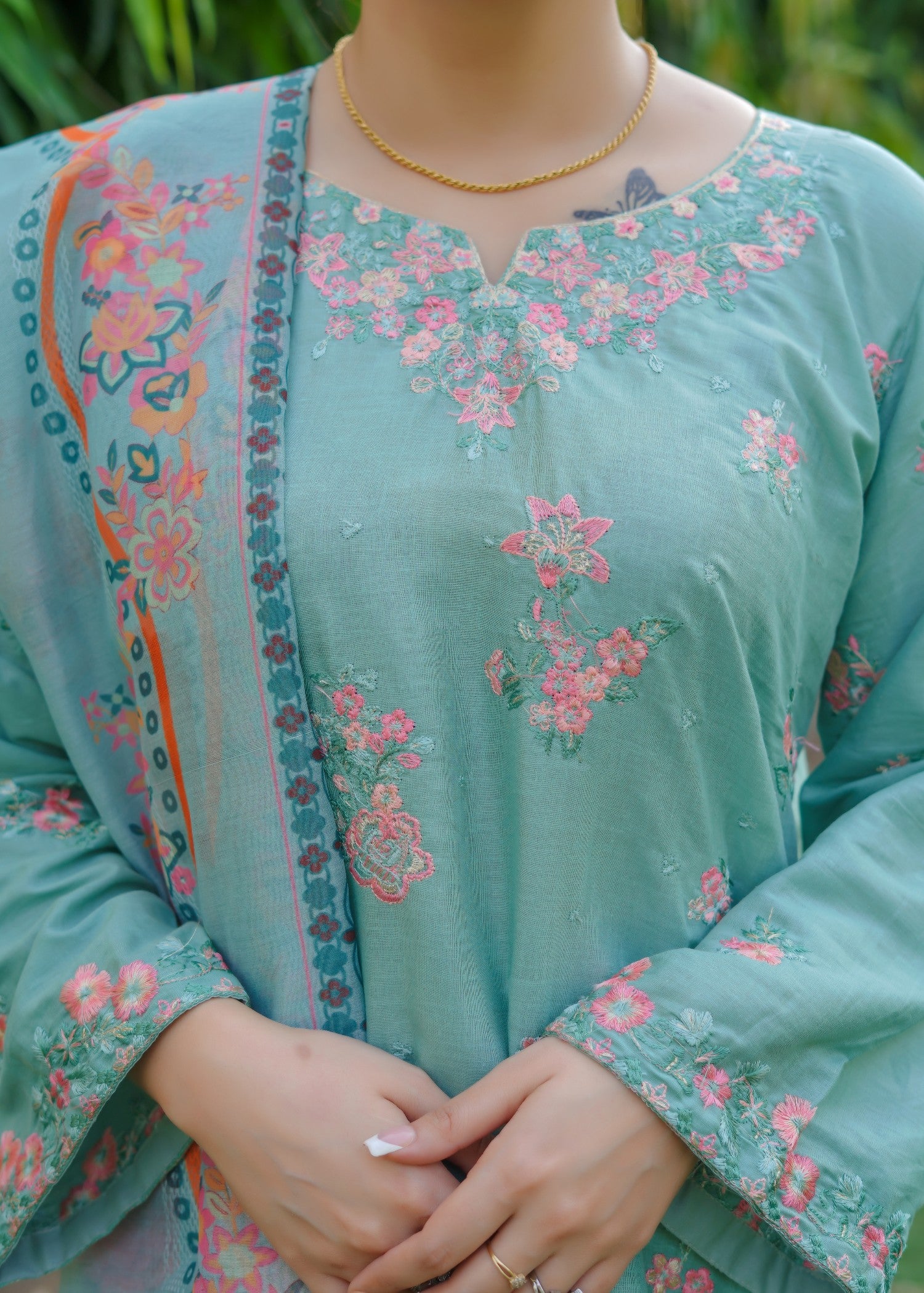 swiss lawn Kurta Set in Turquoise