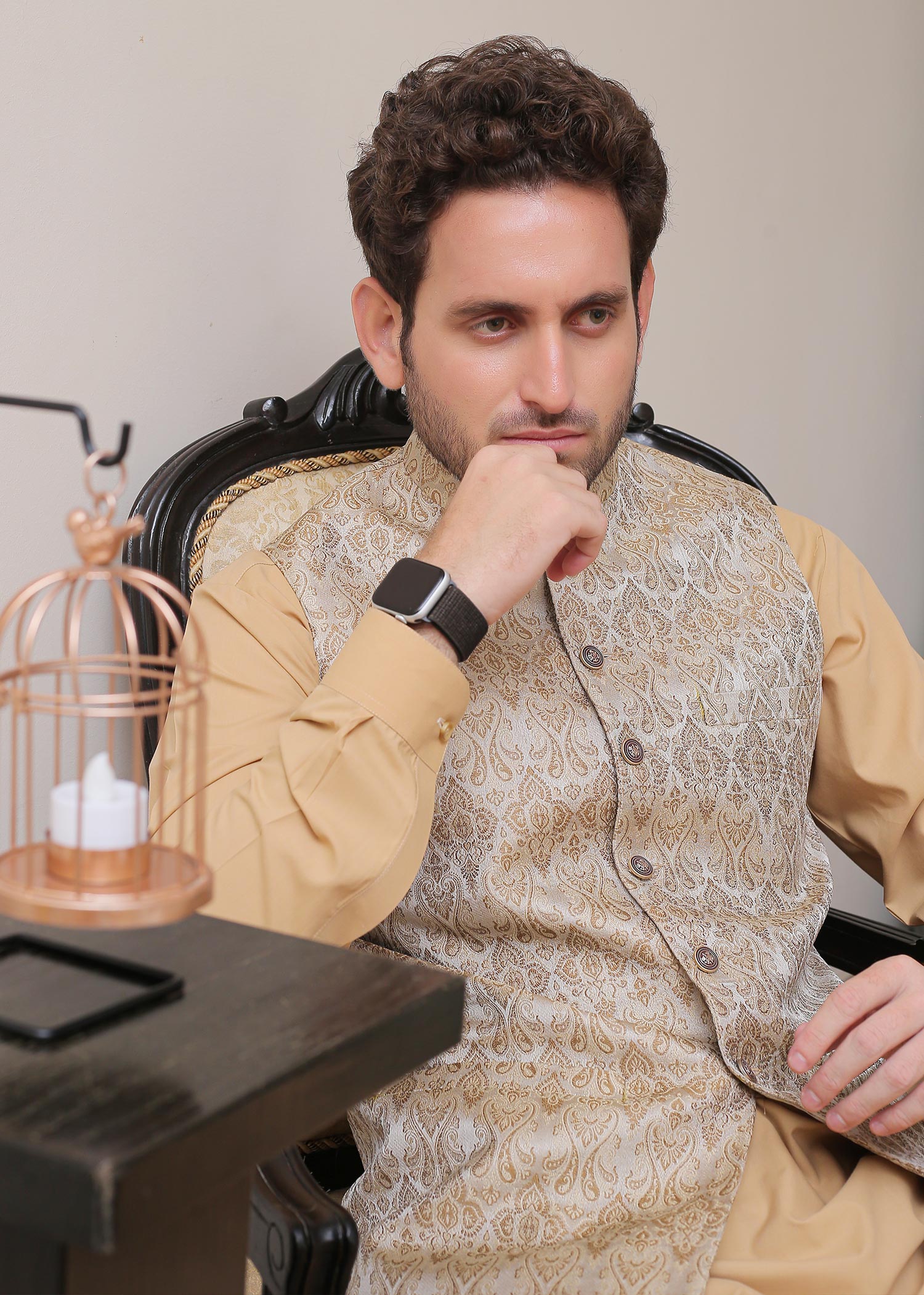 banarsi silk Waistcoat in Beige