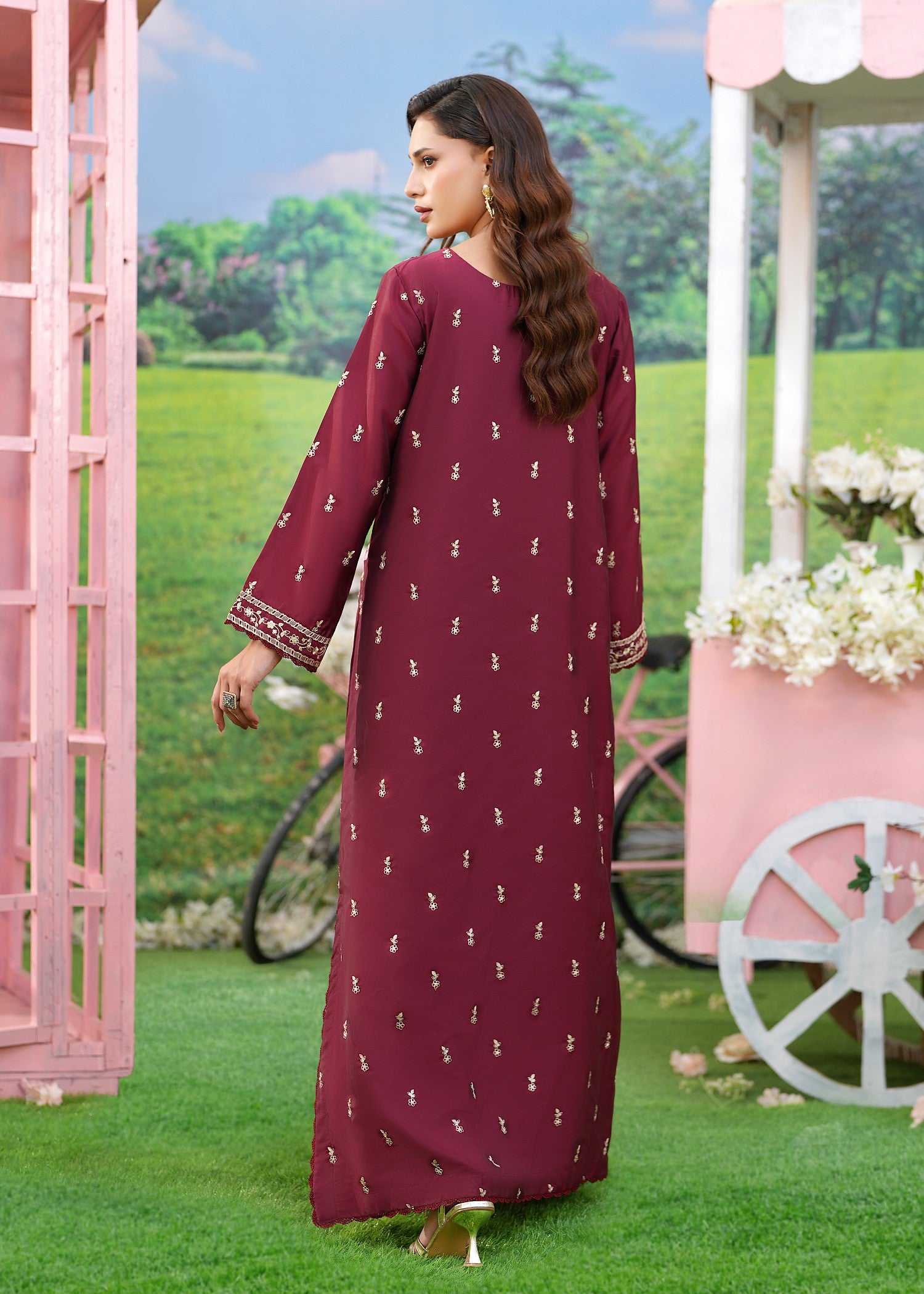 kattan silk Kaftan in Ruby red