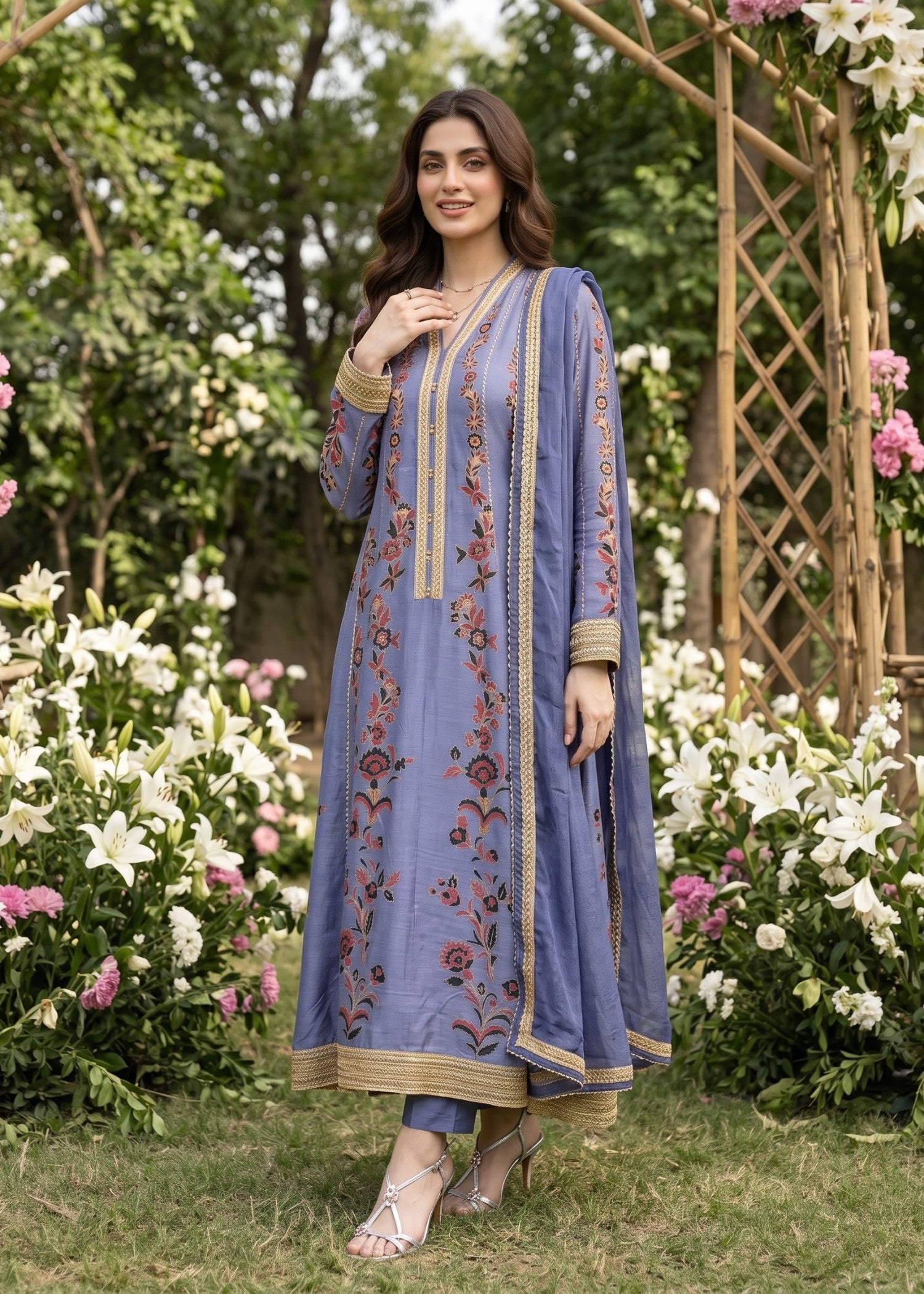 pk raw silk Anarkali in Lavender