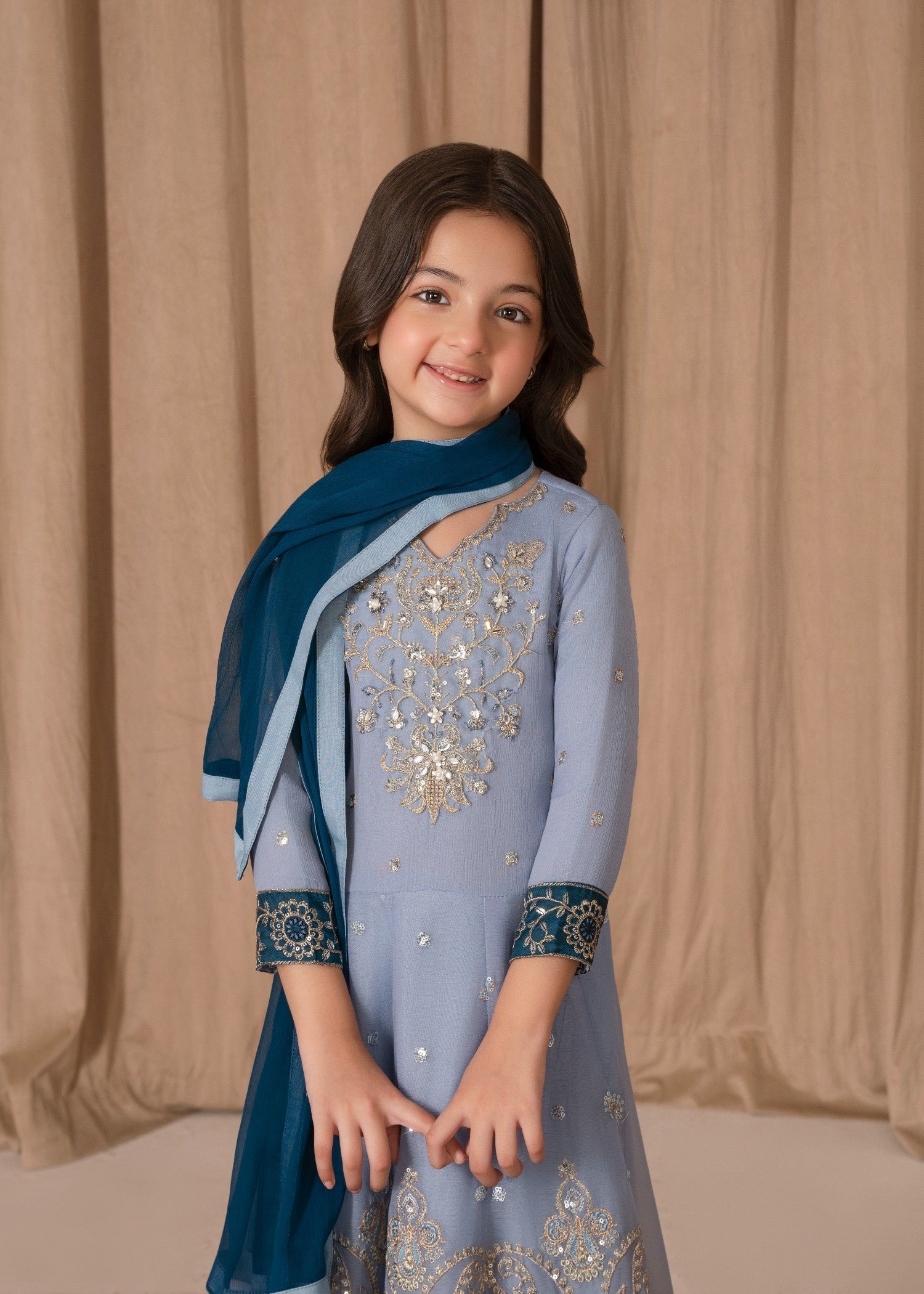 chiffon Pishwas in Ice blue
