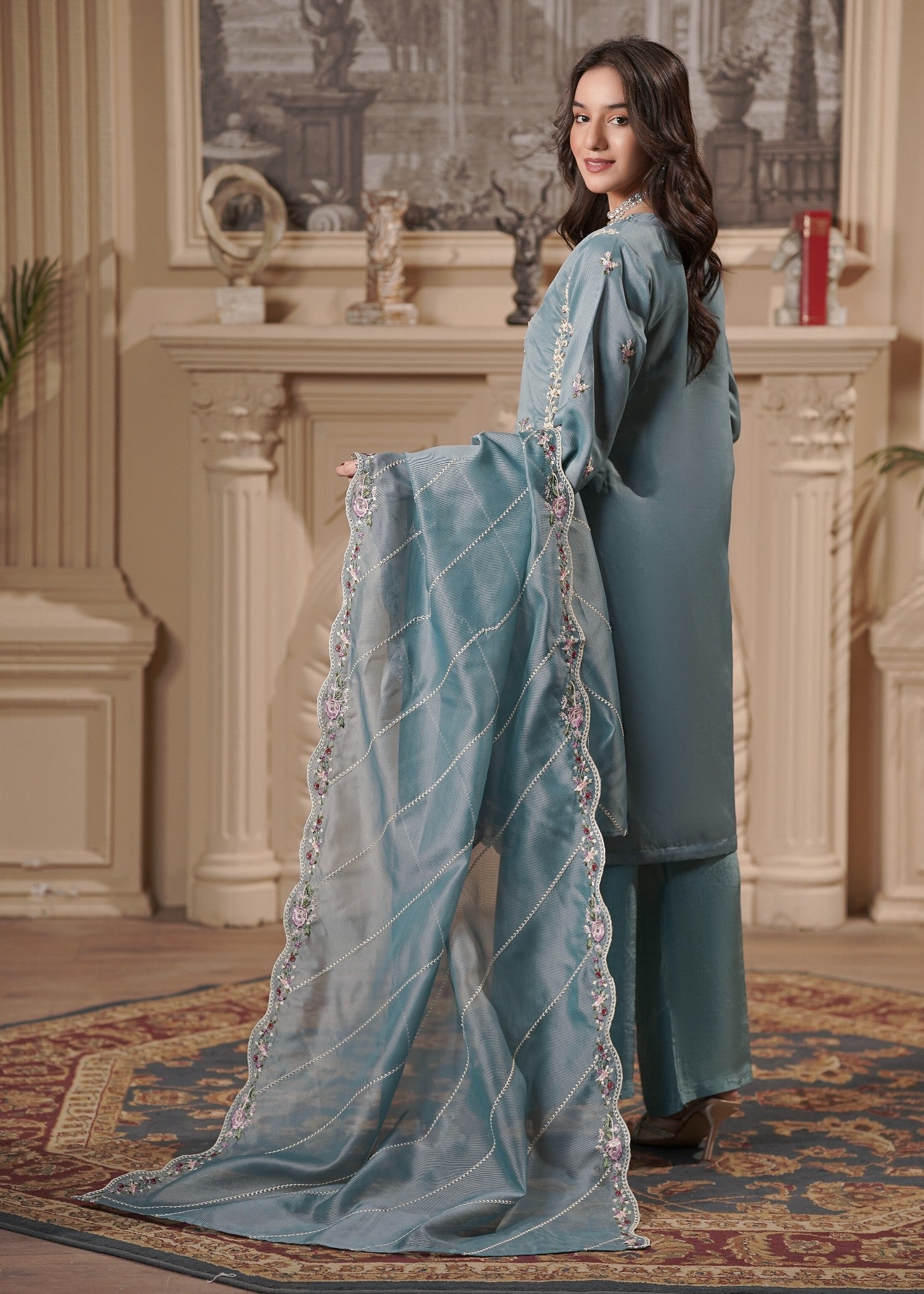 cotton net Kurta Set in Pastel green