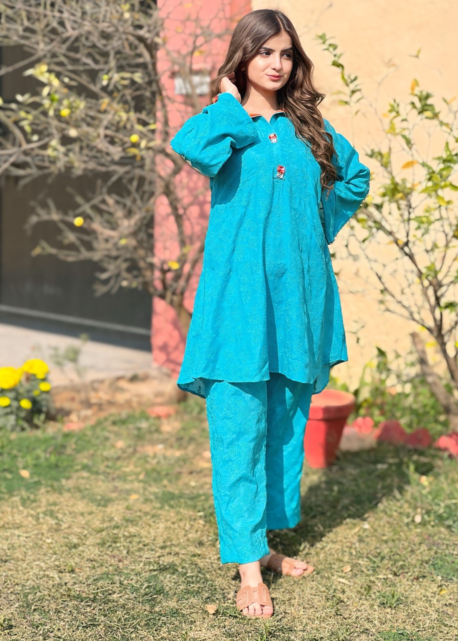 lawn cotton Short Frock in Azure