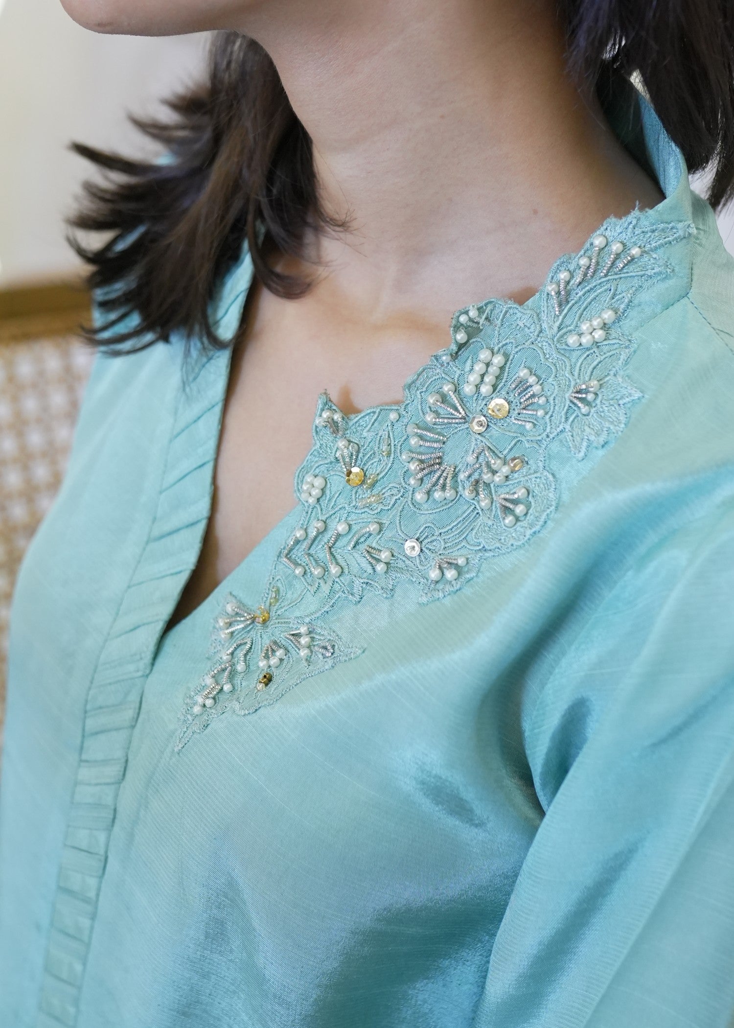raw silk Kurta Set in Ice blue