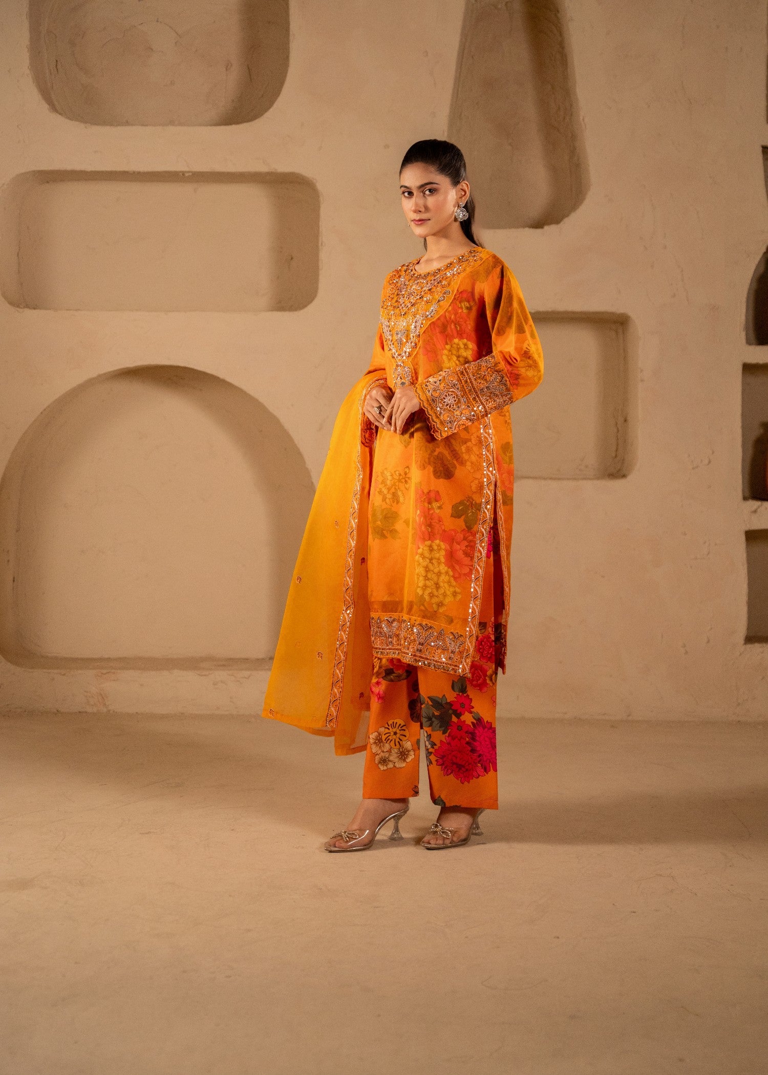 organza Kurta Set in Orange