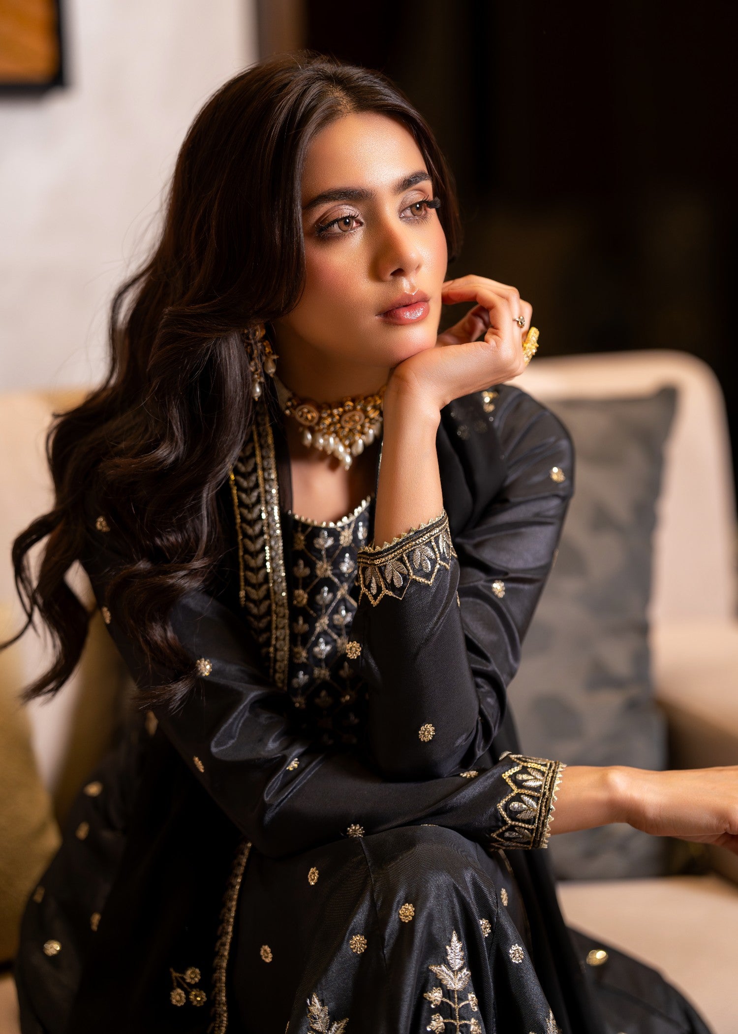 kattan silk Anarkali in Black