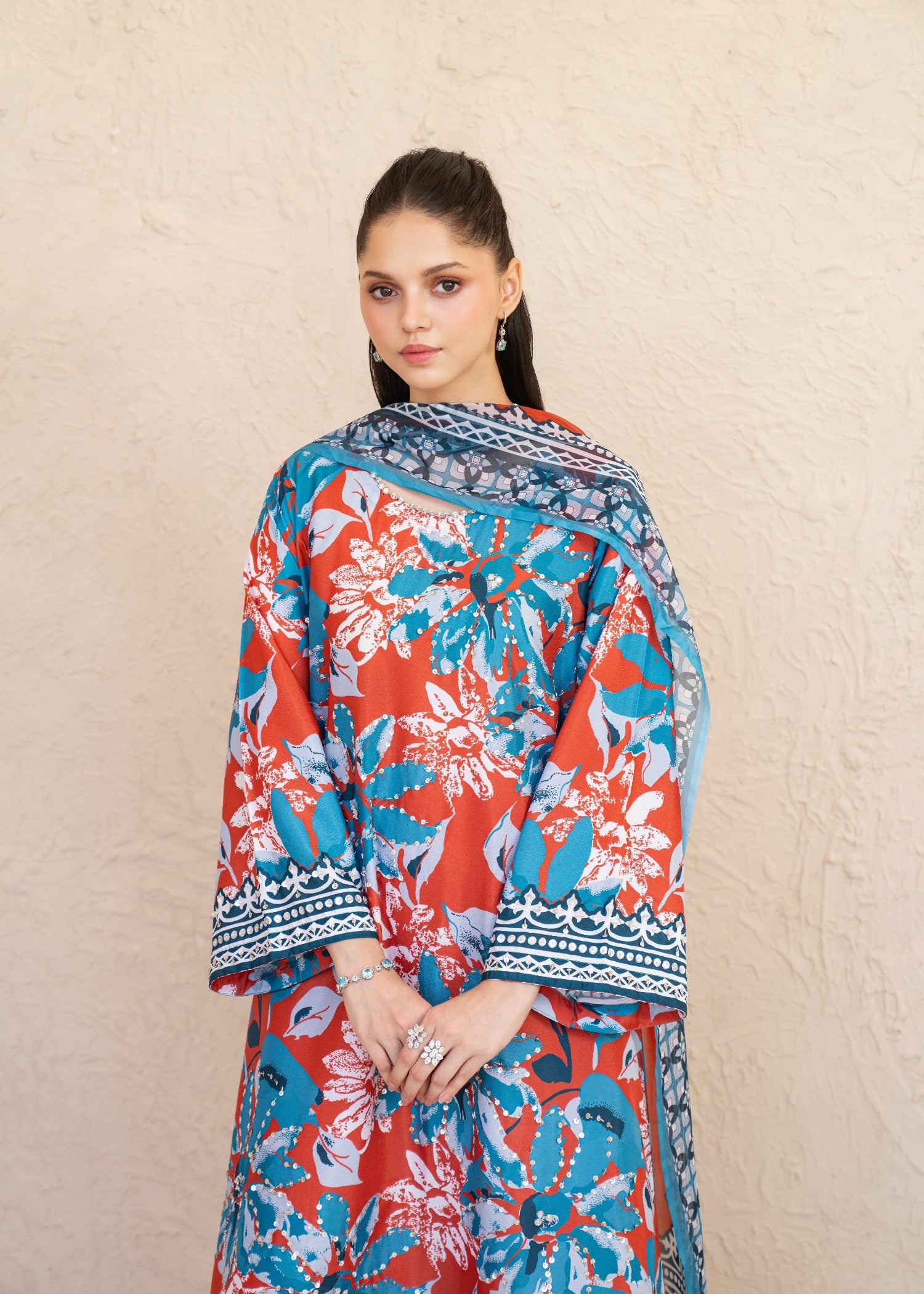 silk grip Kurta Set in Coral red, cobalt blue, baby blue