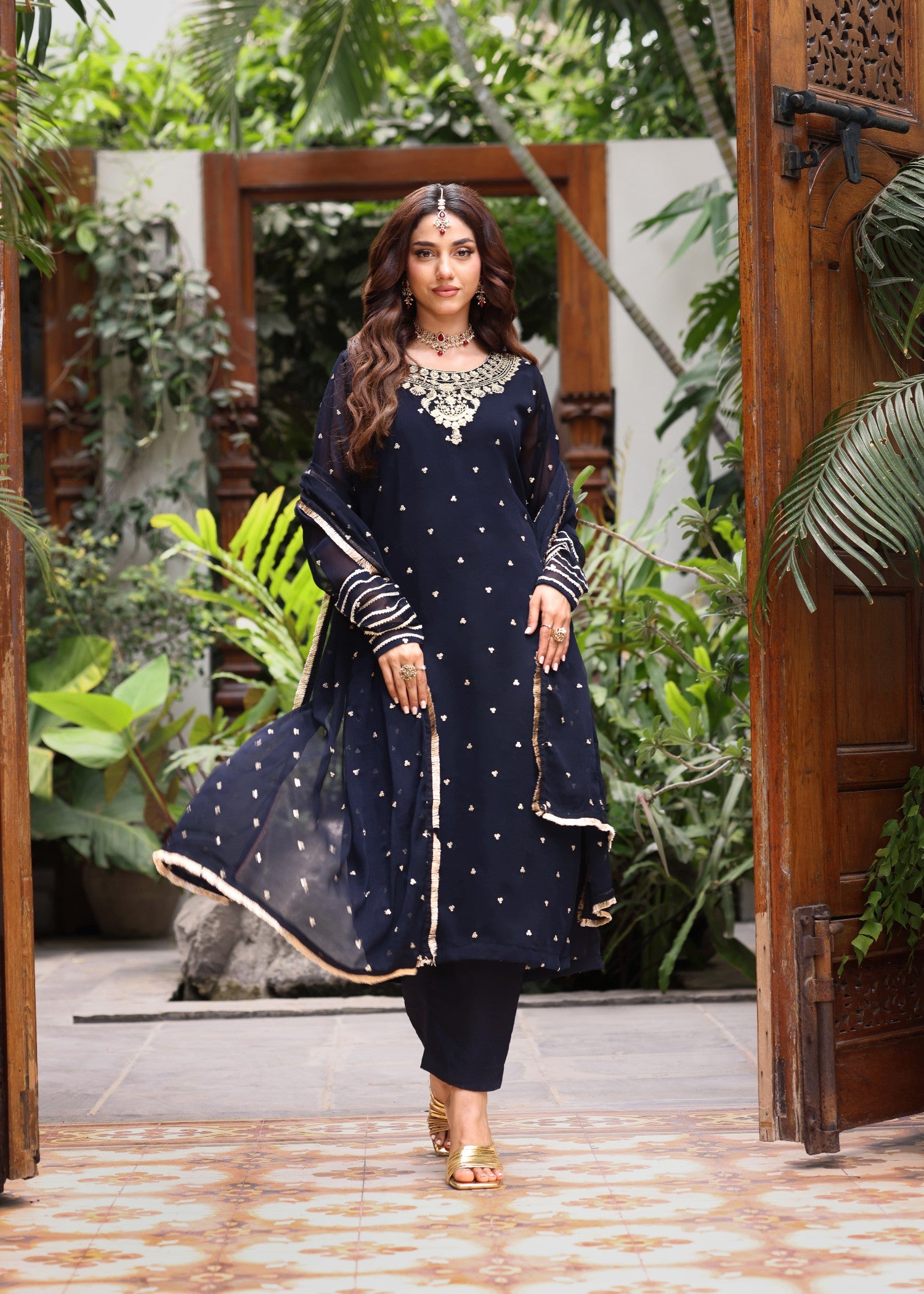 pk chiffon Kurta Set in Navy blue