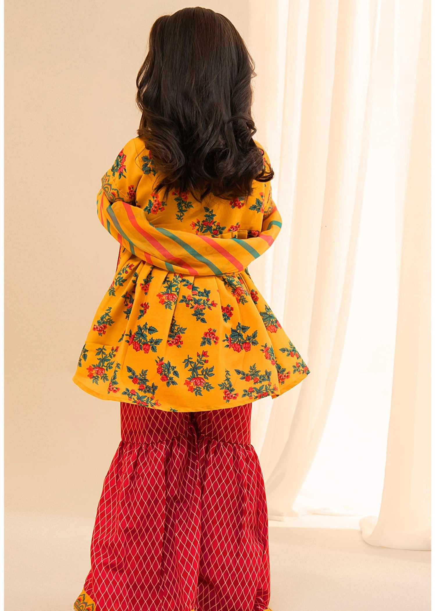poly lawn Gharara in Mustard
