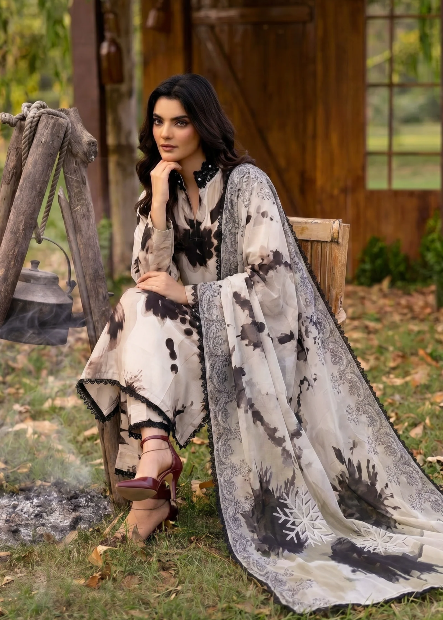 raw silk Kurta Set in Frost