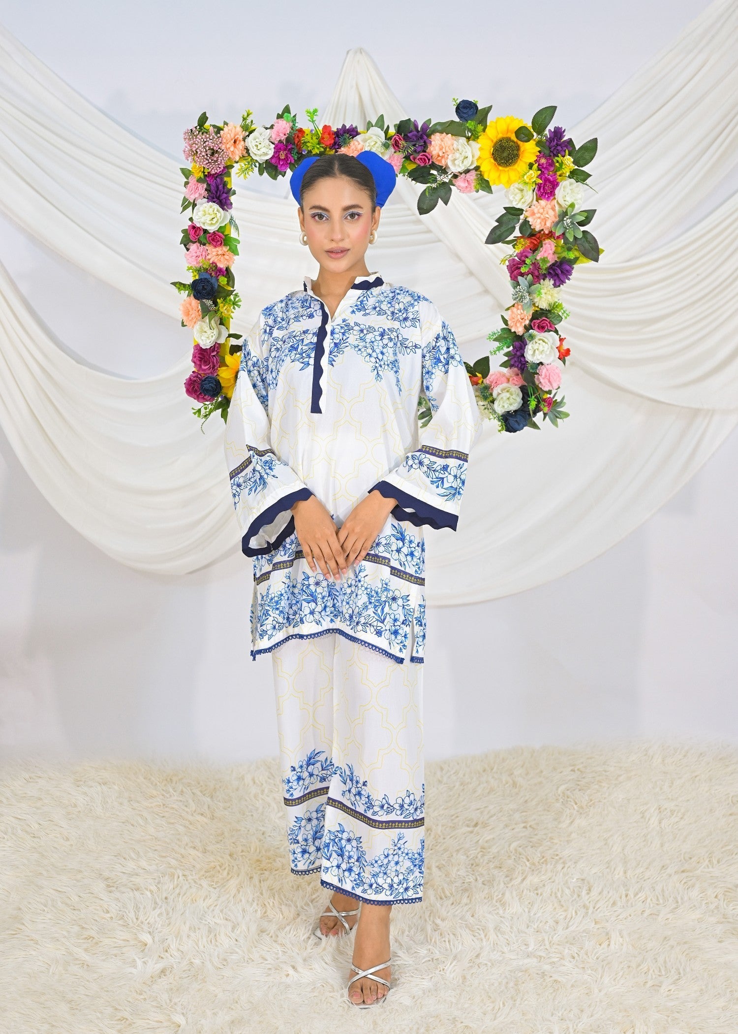 swiss lawn Co Ord Sets in White