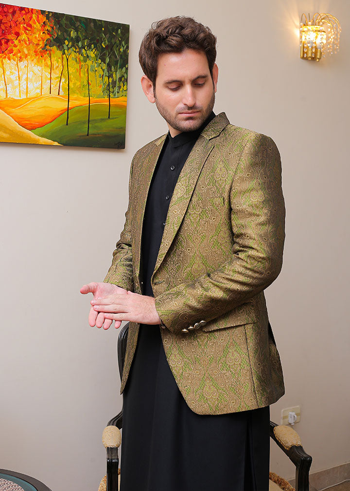 banarsi silk Prince Coat in Green