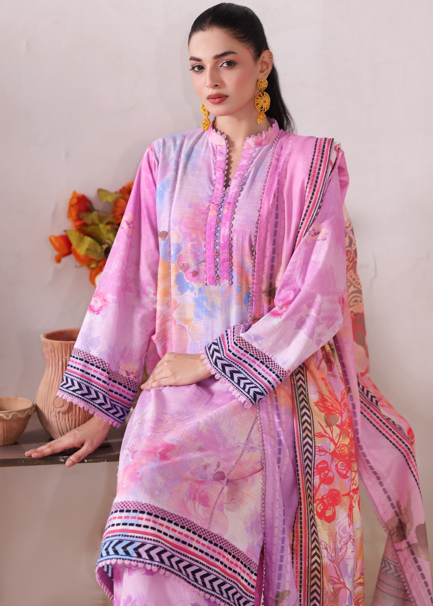 khaddar Kurta Set in Pastel pink