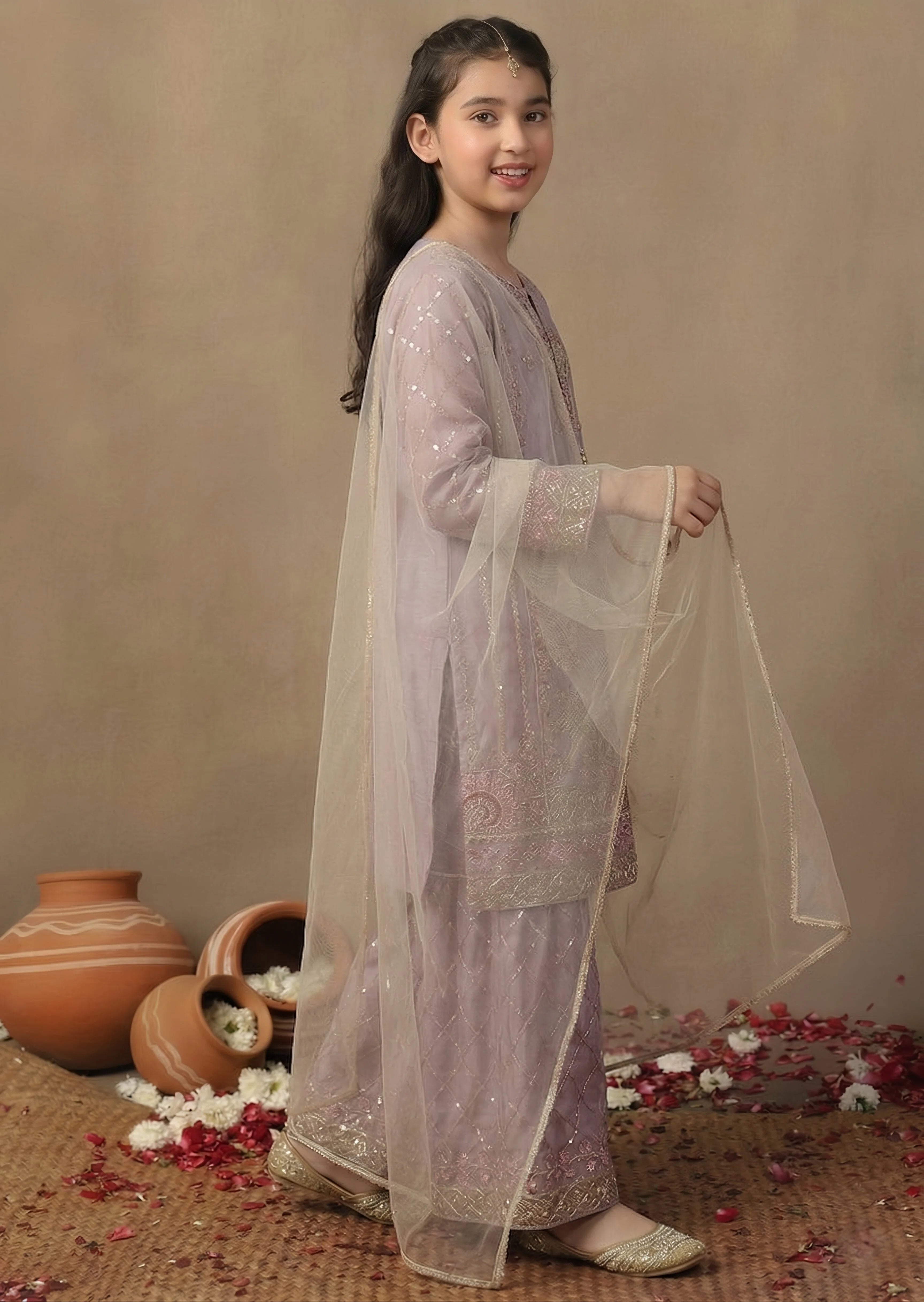 organza Gharara in Lilac