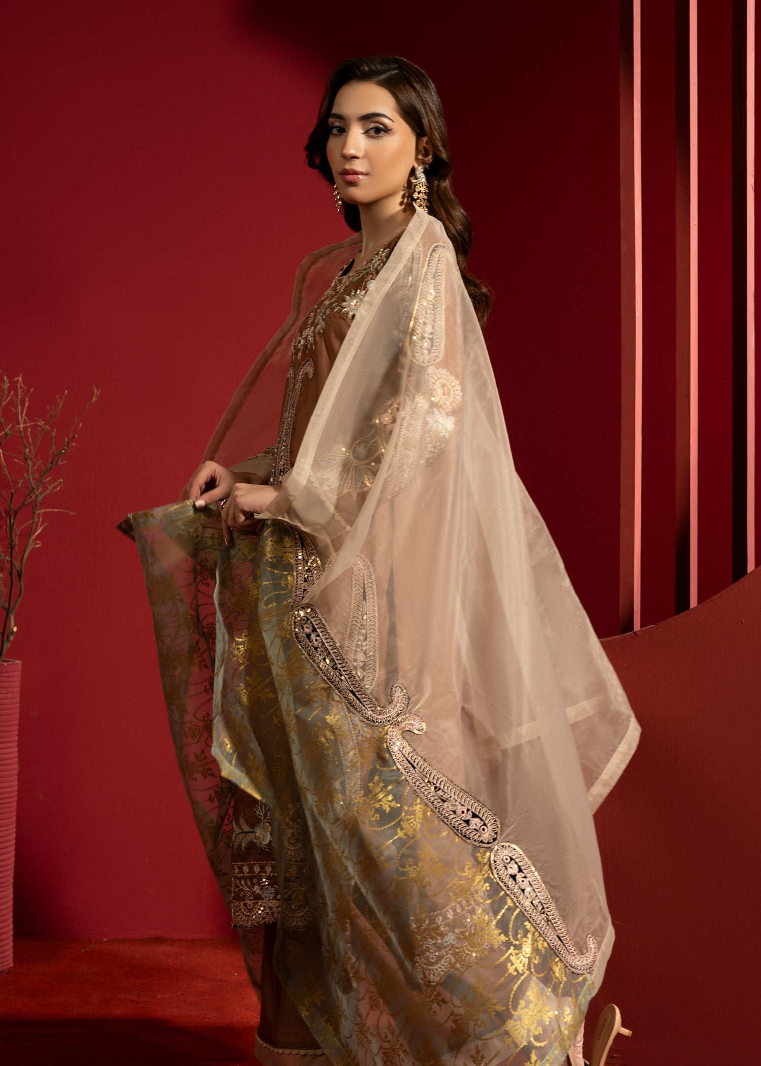 raw silk Kurta Set in Coffee brown
