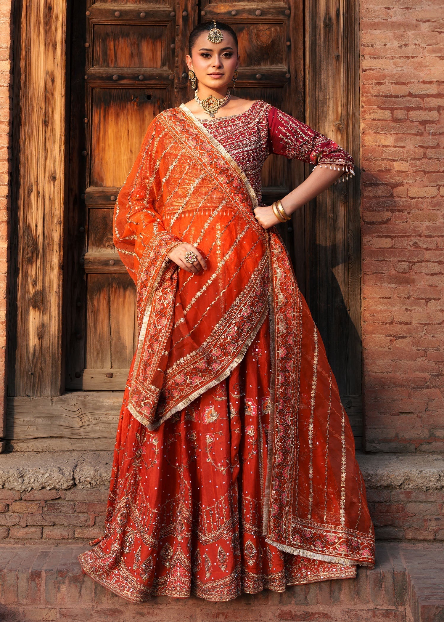 silk Lehenga in Orange