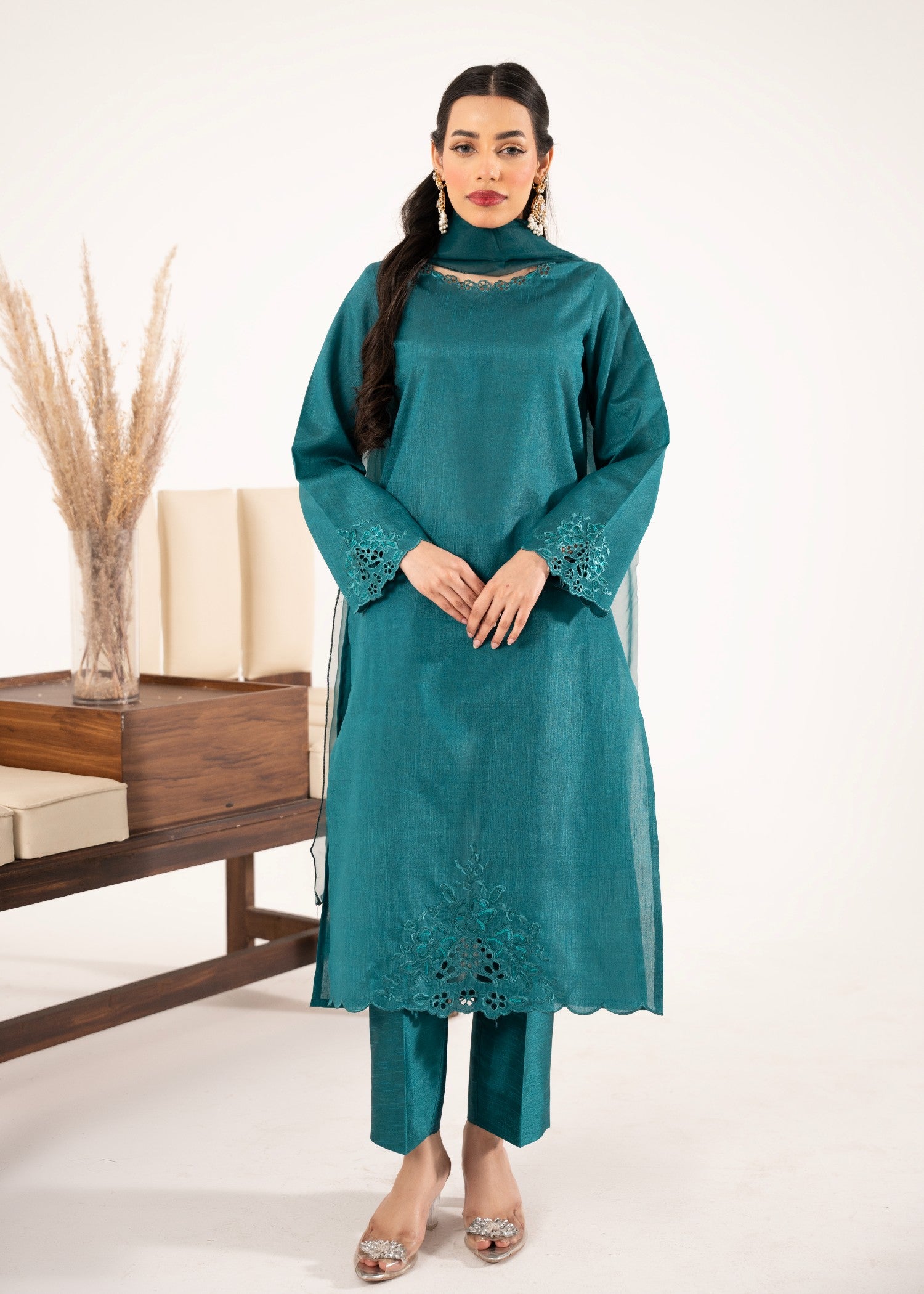 pk raw silk Kurta Set in Sea green