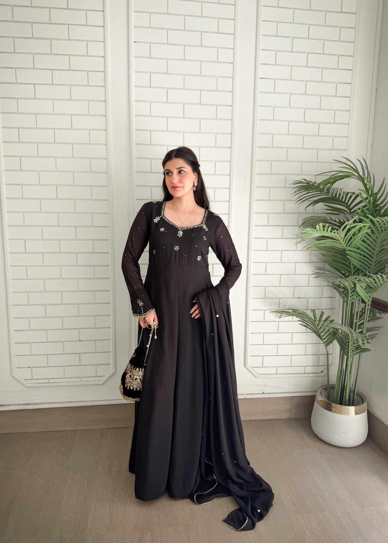 chiffon Anarkali in Jet black
