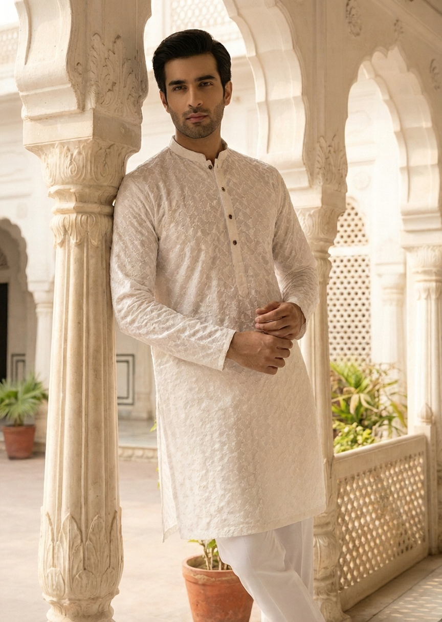 chikankari cotton Kurta in White