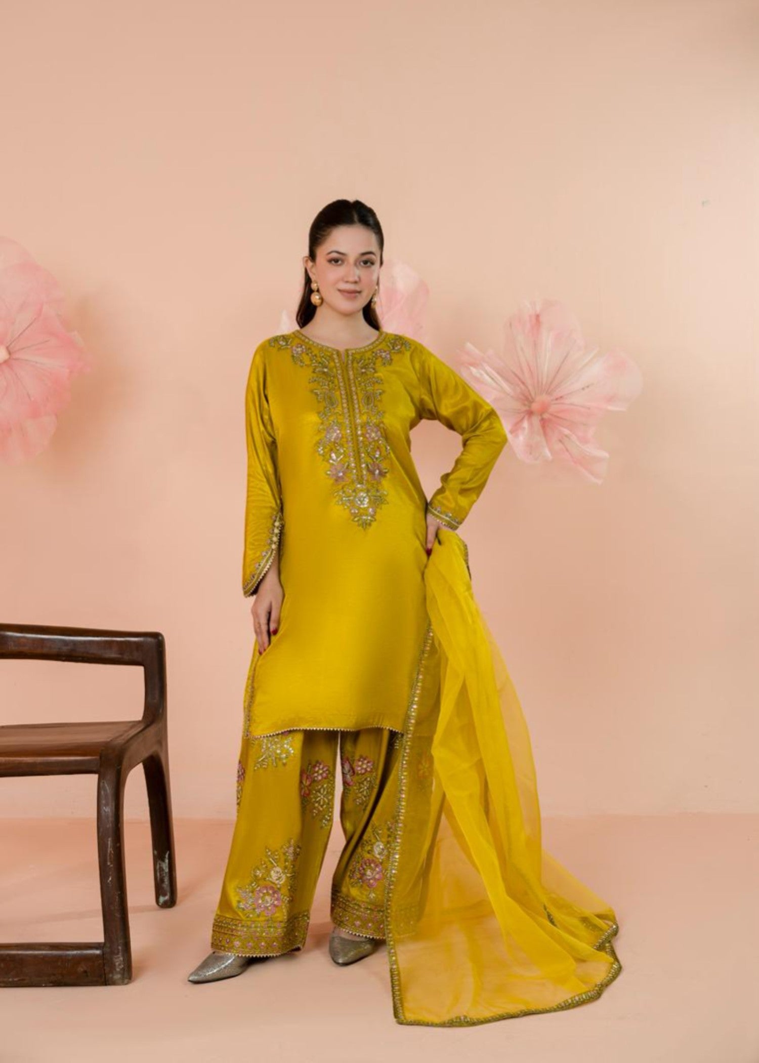 silk Kurta Set in Pear