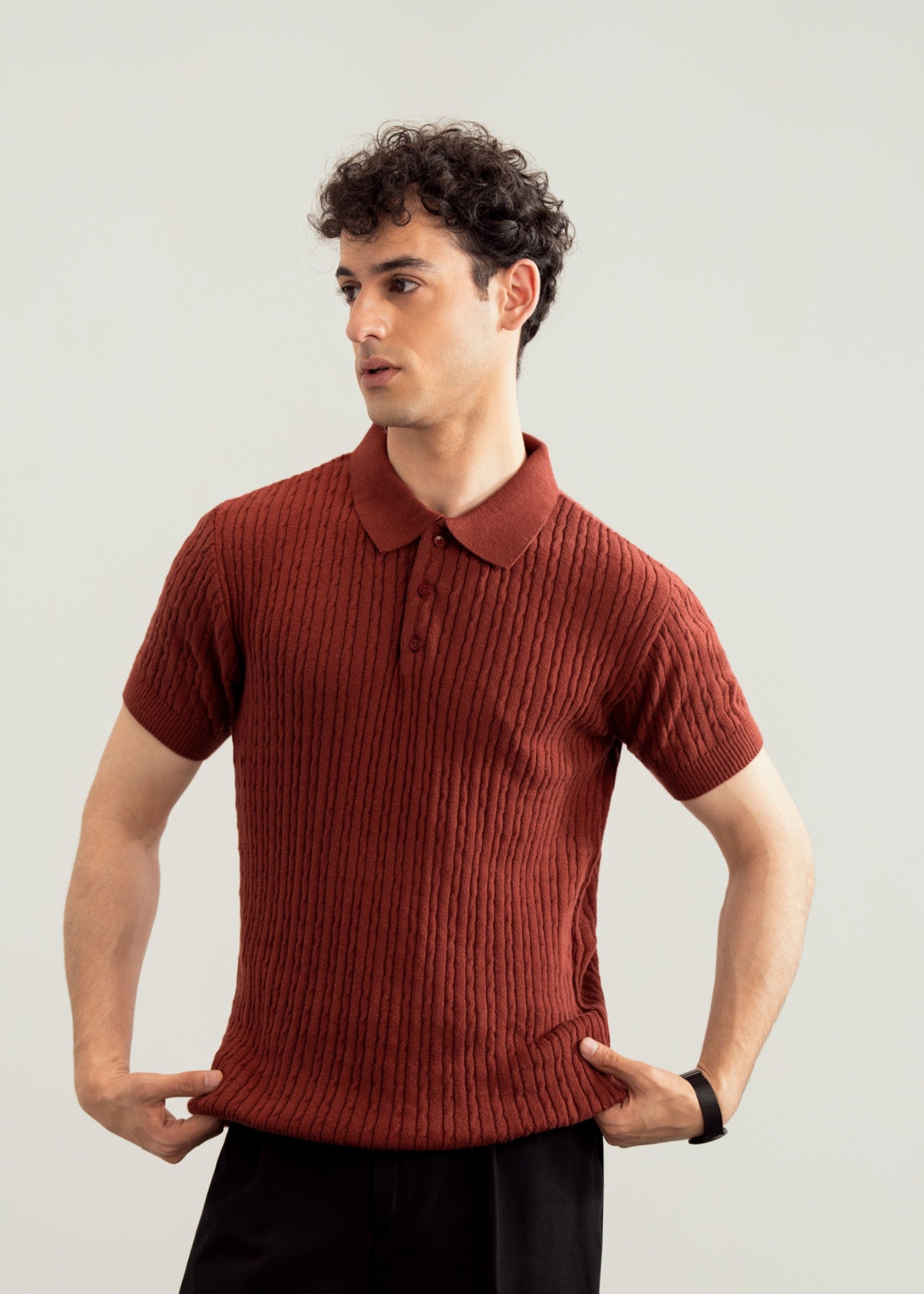 cotton Polo Shirt in Rust orange