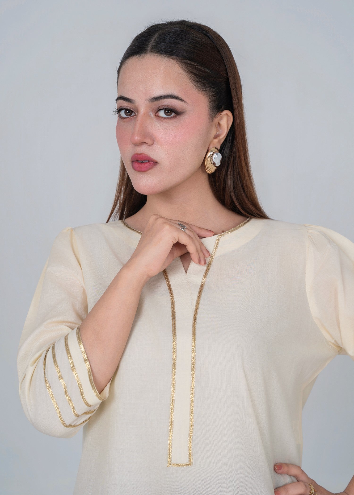 lawn cotton Gharara in Off-white